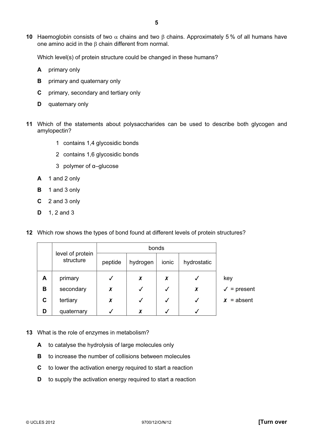 Cambridge A Level Biology 9700 2012 Oct/Nov Paper 1 · Variant 2 question paper, page 5 of 16