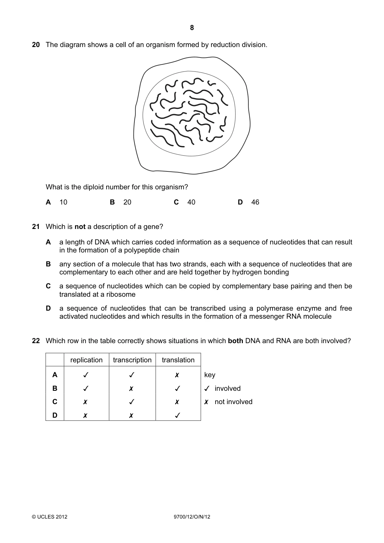 Cambridge A Level Biology 9700 2012 Oct/Nov Paper 1 · Variant 2 question paper, page 8 of 16