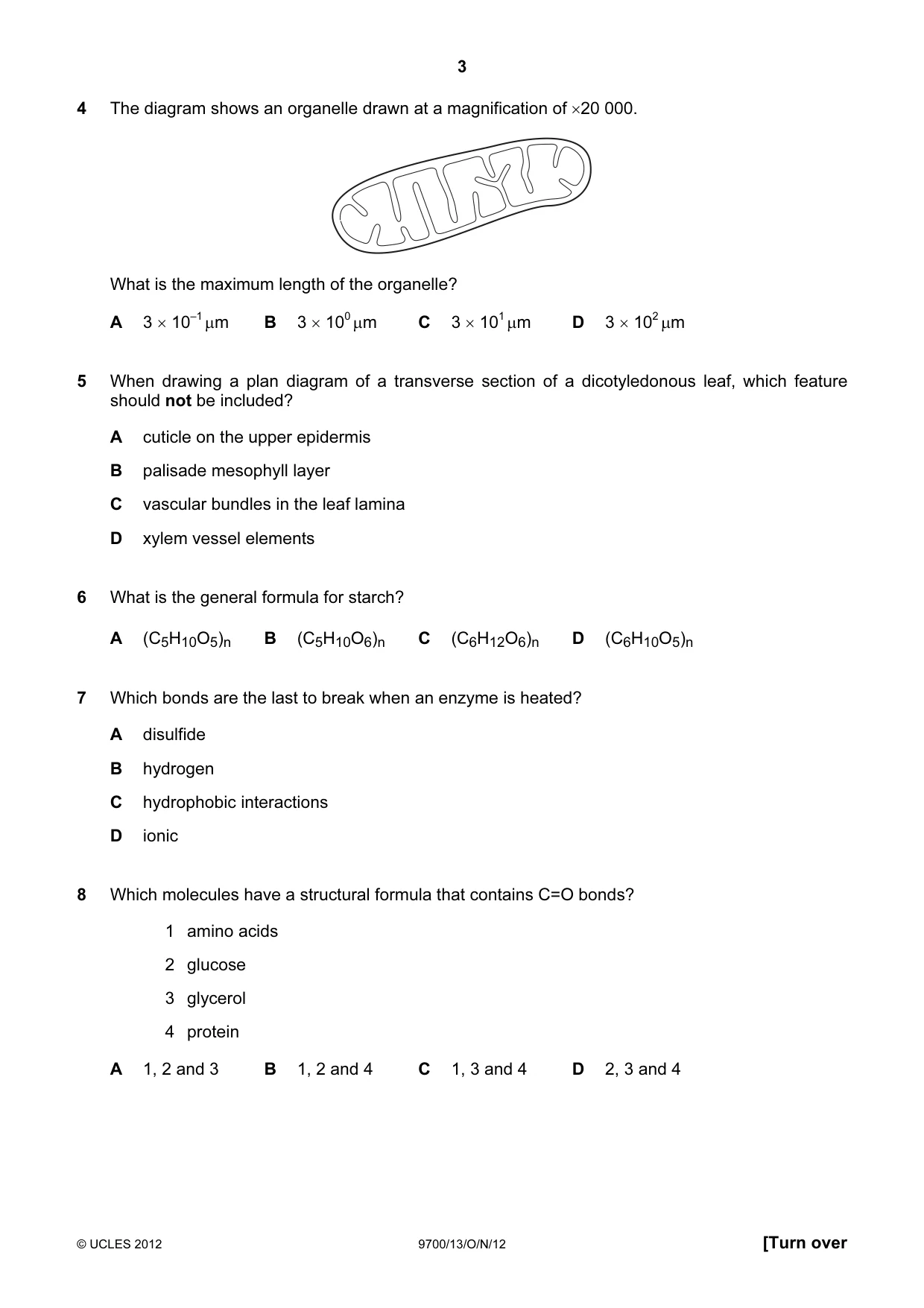 Cambridge A Level Biology 9700 2012 Oct/Nov Paper 1 · Variant 3 question paper, page 3 of 16