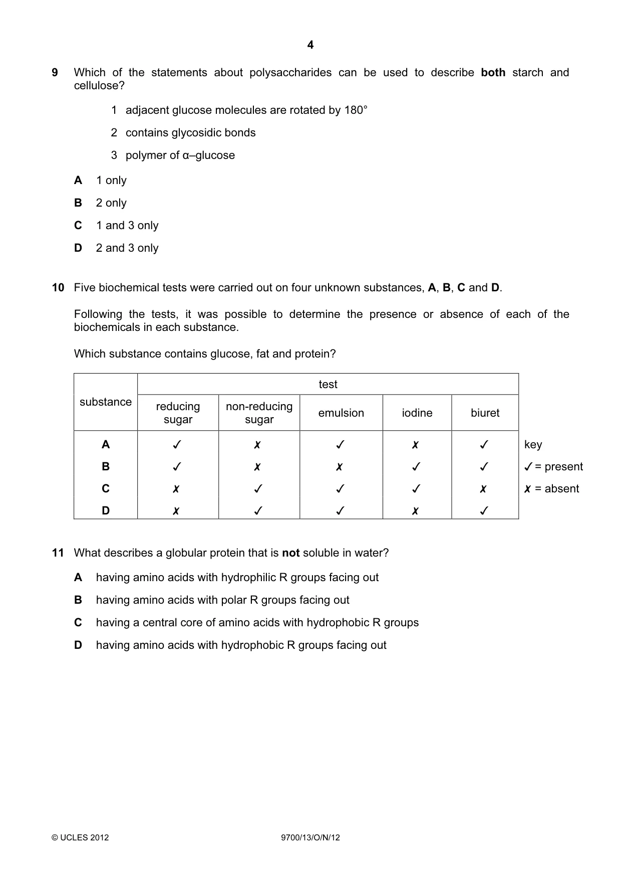 Cambridge A Level Biology 9700 2012 Oct/Nov Paper 1 · Variant 3 question paper, page 4 of 16