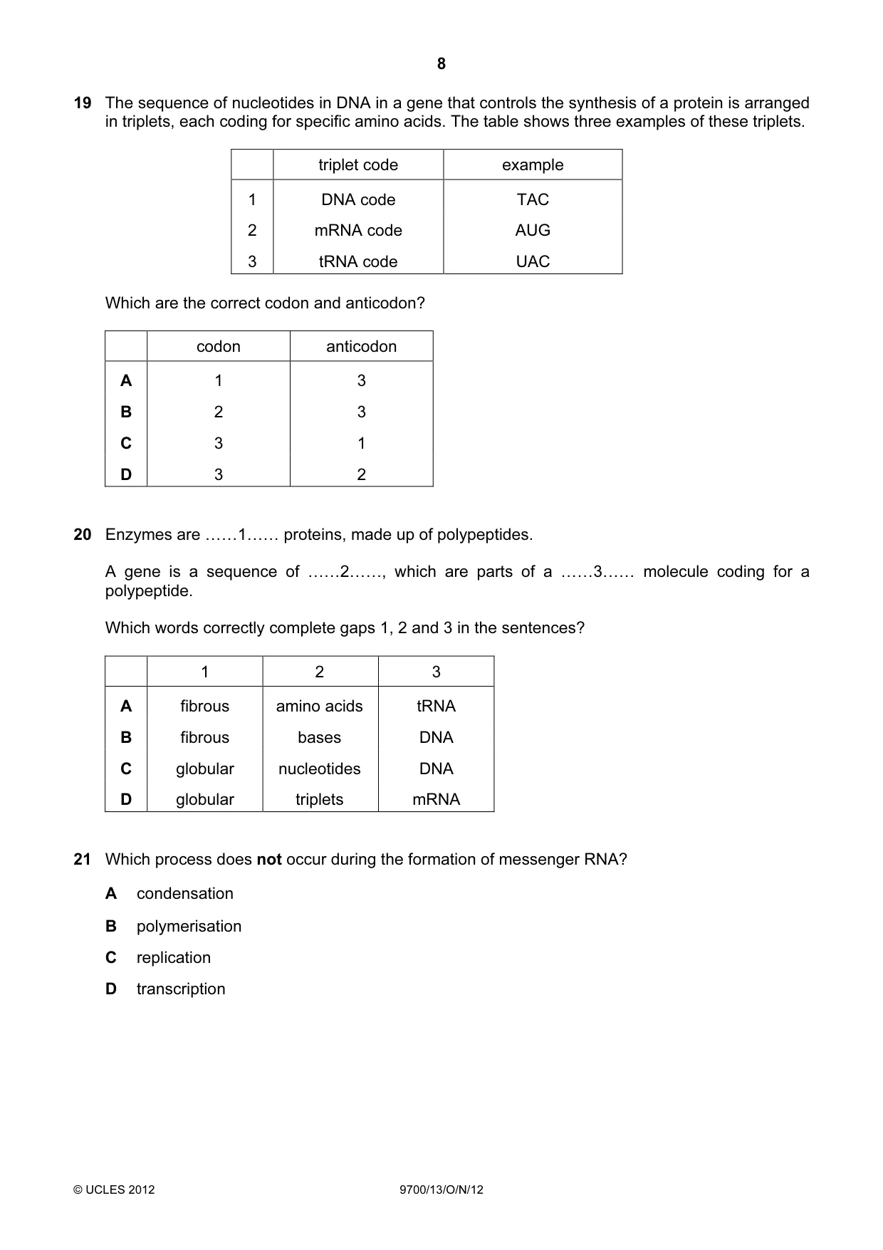 Cambridge A Level Biology 9700 2012 Oct/Nov Paper 1 · Variant 3 question paper, page 8 of 16