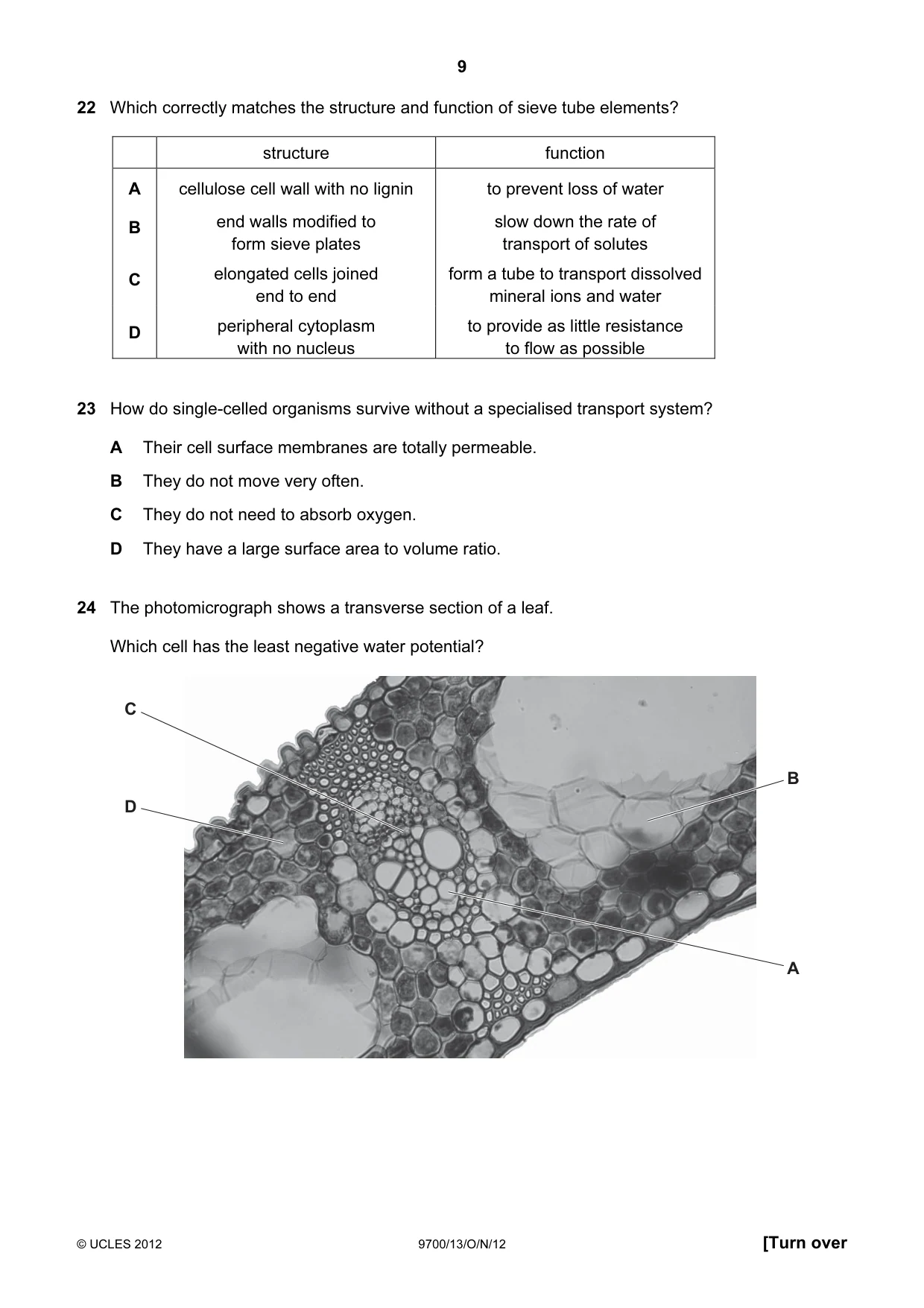 Cambridge A Level Biology 9700 2012 Oct/Nov Paper 1 · Variant 3 question paper, page 9 of 16