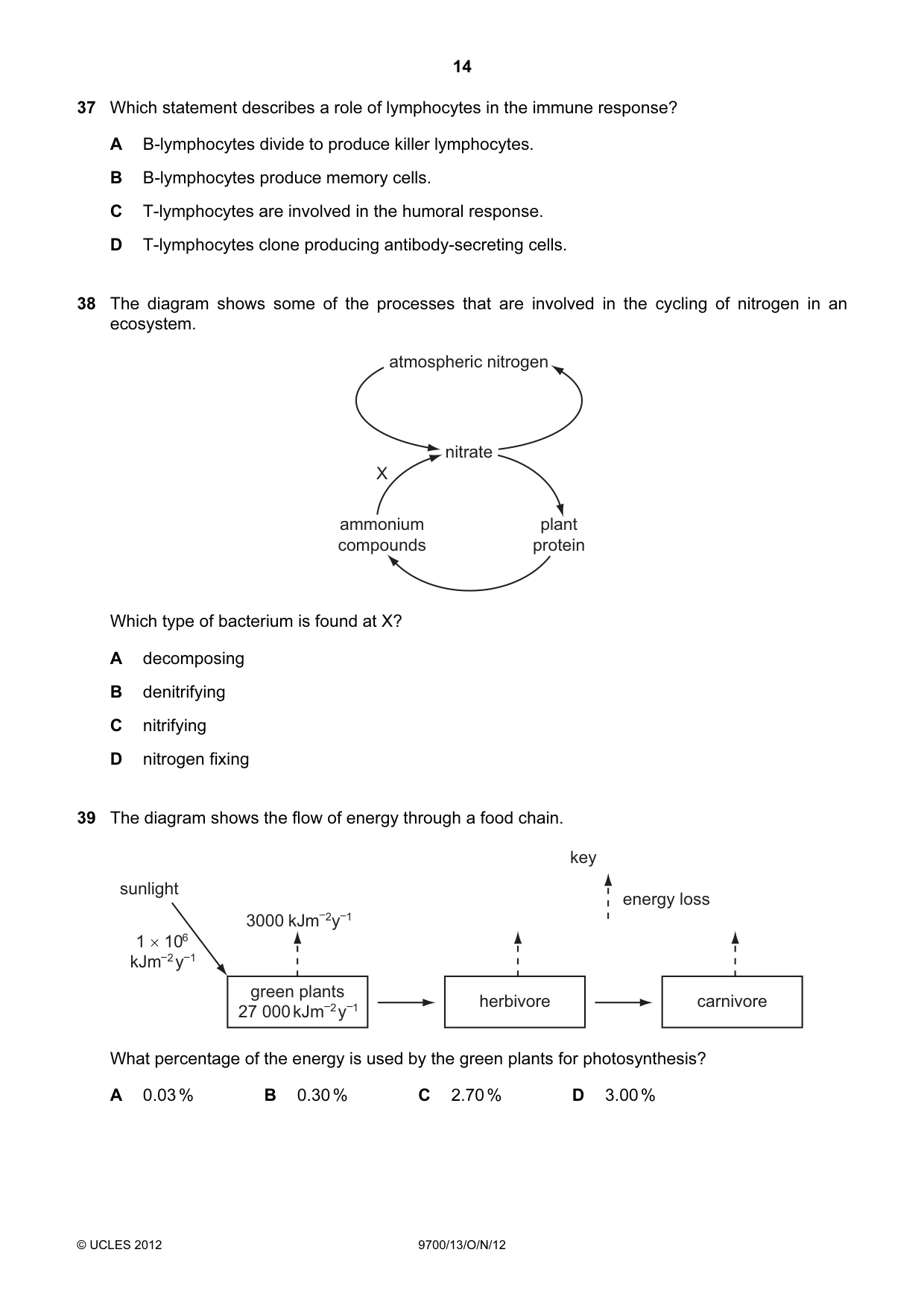 Cambridge A Level Biology 9700 2012 Oct/Nov Paper 1 · Variant 3 question paper, page 14 of 16