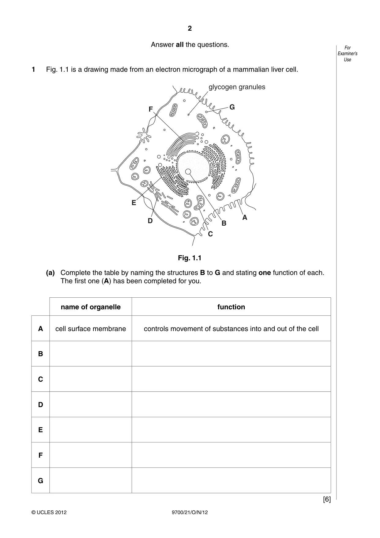 Cambridge A Level Biology 9700 2012 Oct/Nov Paper 2 · Variant 1 question paper, page 2 of 16