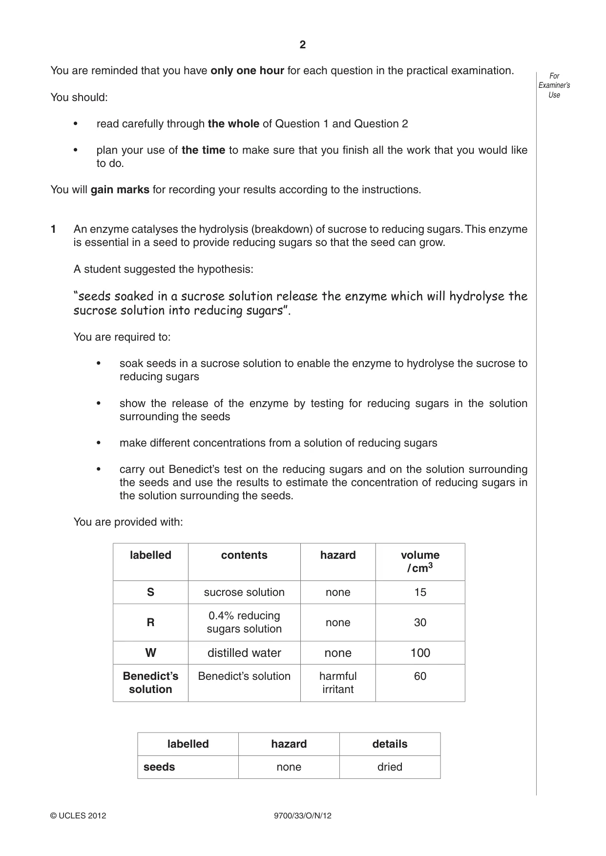 Cambridge A Level Biology 9700 2012 Oct/Nov Paper 3 · Variant 3 question paper, page 2 of 12