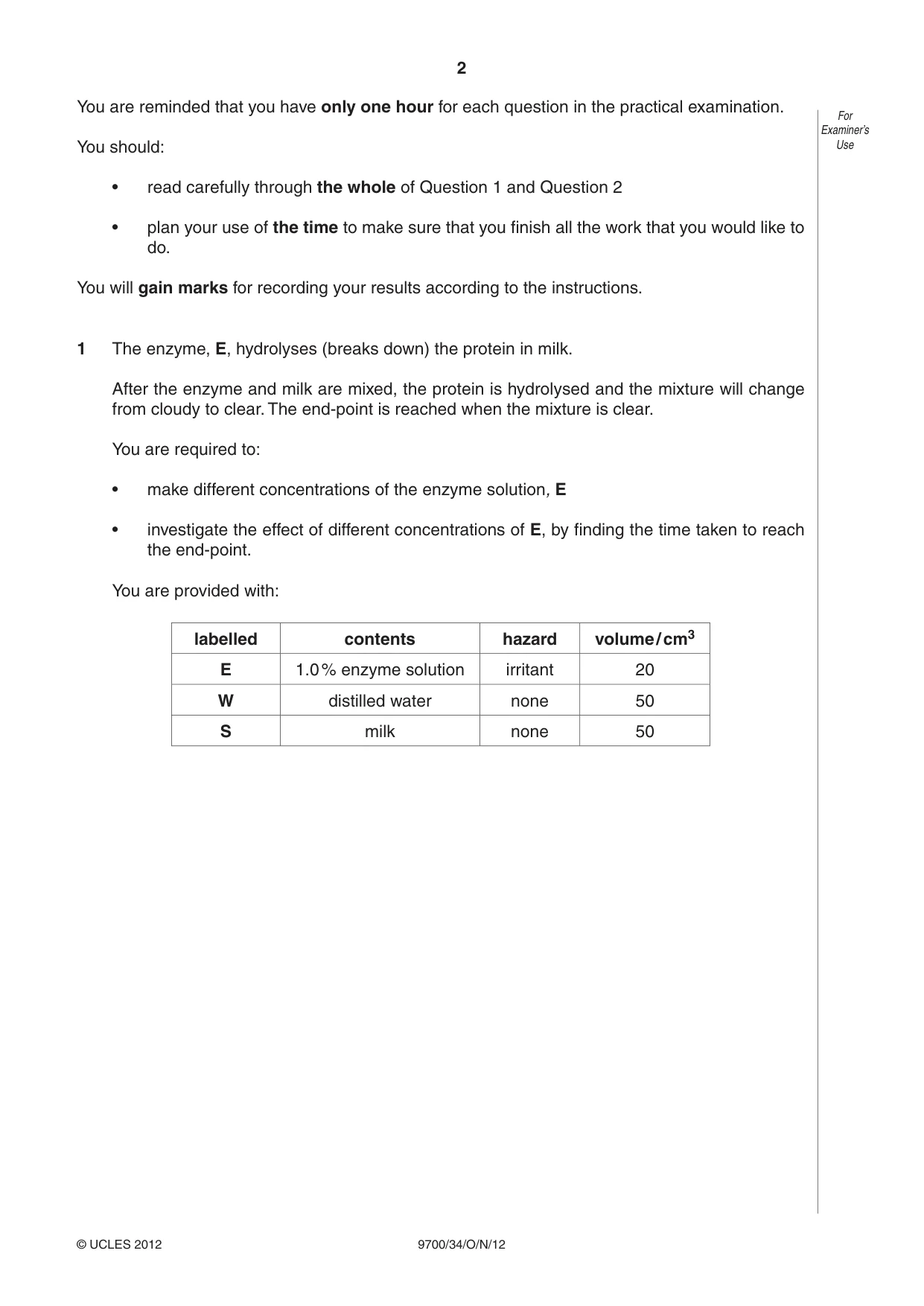 Cambridge A Level Biology 9700 2012 Oct/Nov Paper 3 · Variant 4 question paper, page 2 of 12
