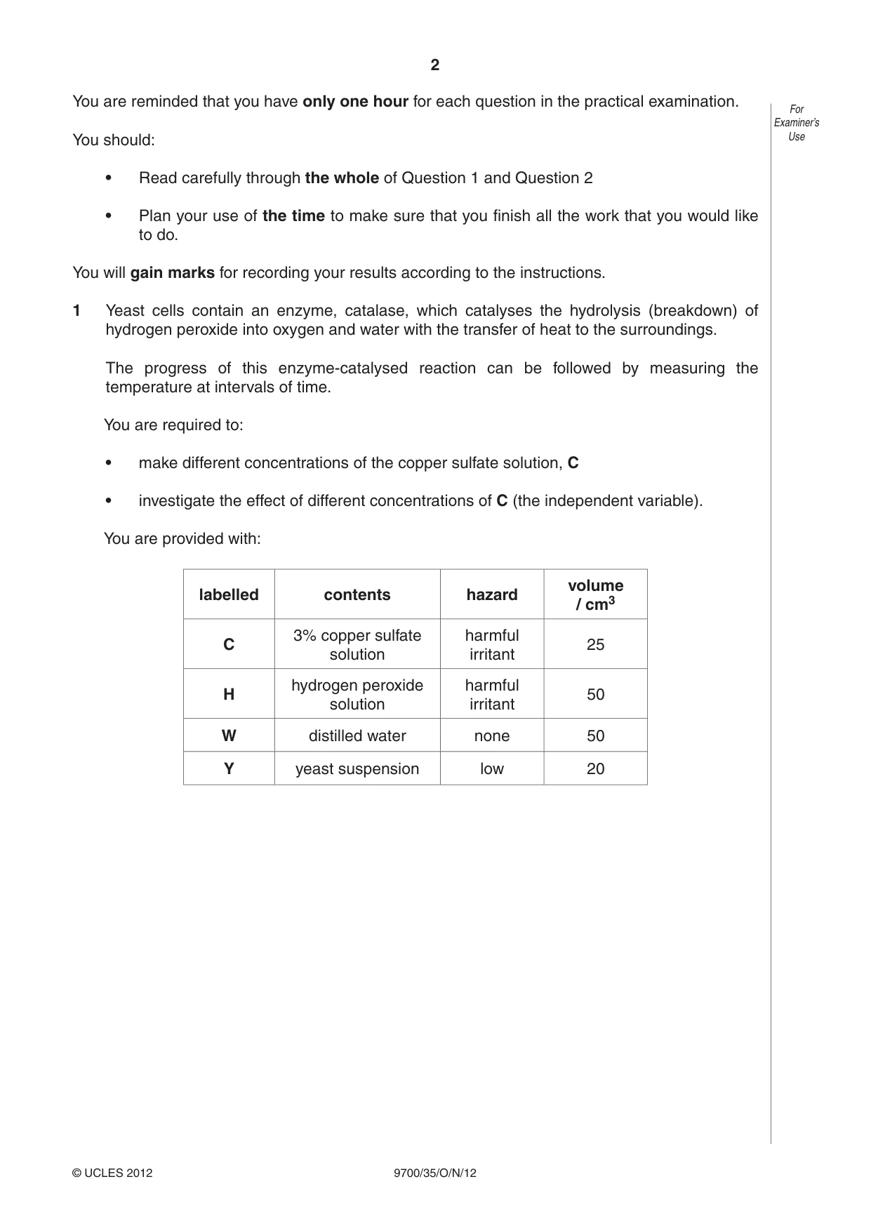 Cambridge A Level Biology 9700 2012 Oct/Nov Paper 3 · Variant 5 question paper, page 2 of 12