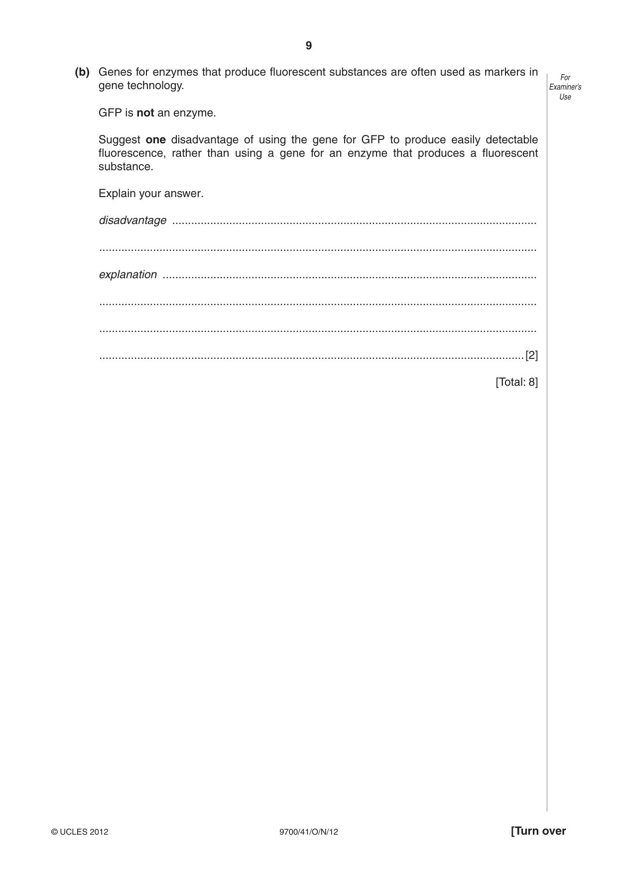 Cambridge A Level Biology 9700 2012 Oct/Nov Paper 4 · Variant 1 question paper, page 9 of 24