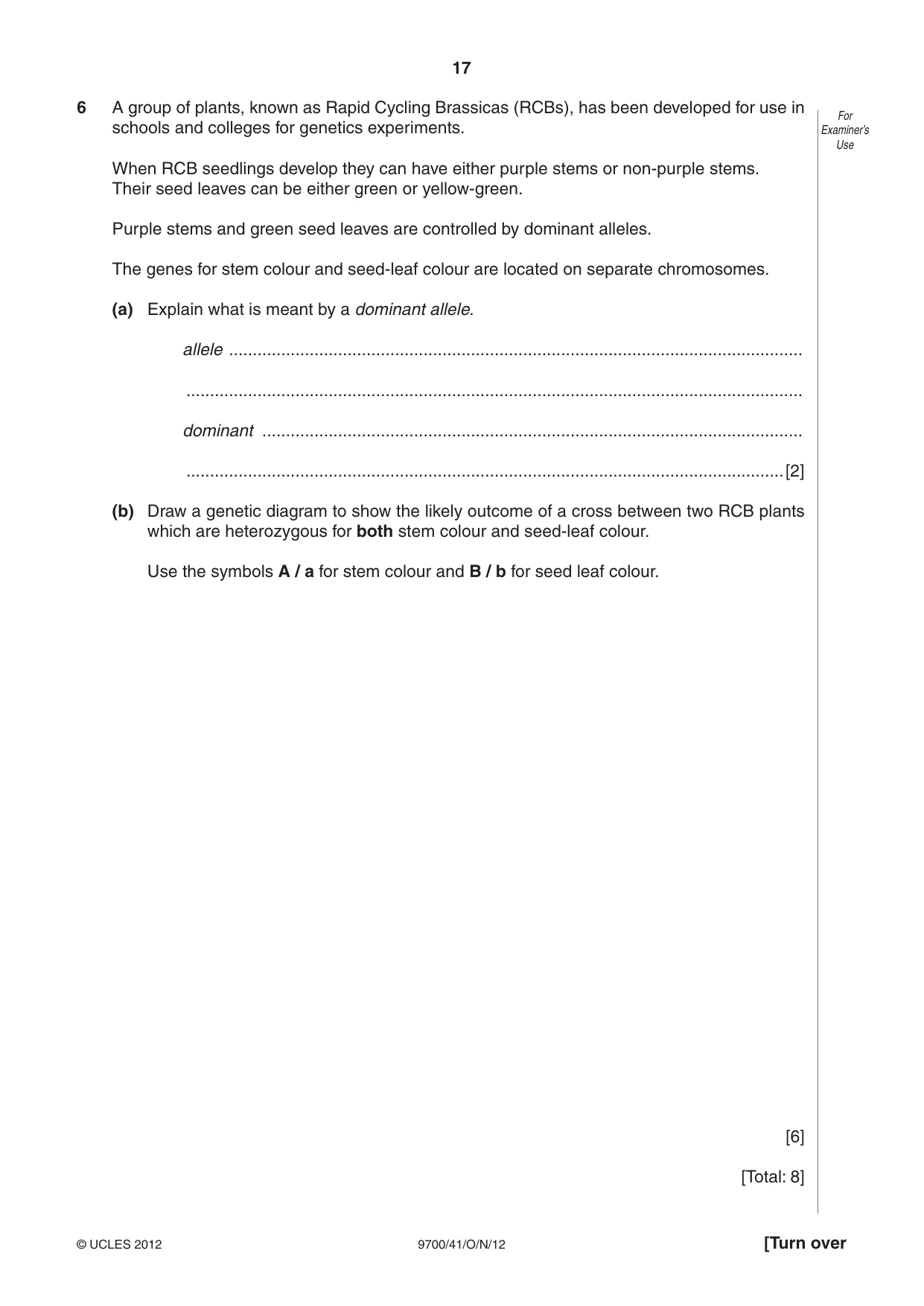 Cambridge A Level Biology 9700 2012 Oct/Nov Paper 4 · Variant 1 question paper, page 17 of 24