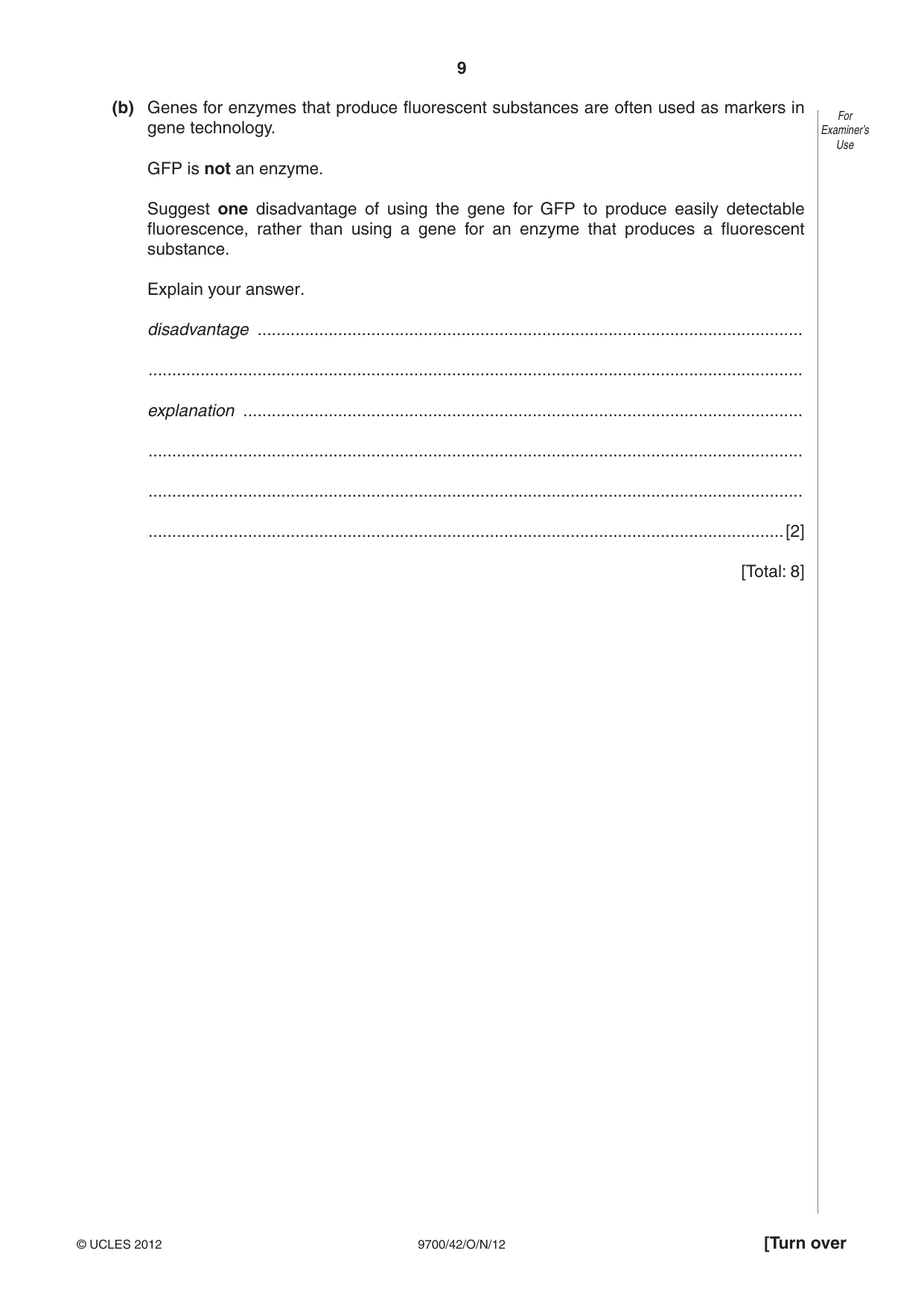 Cambridge A Level Biology 9700 2012 Oct/Nov Paper 4 · Variant 2 question paper, page 9 of 24