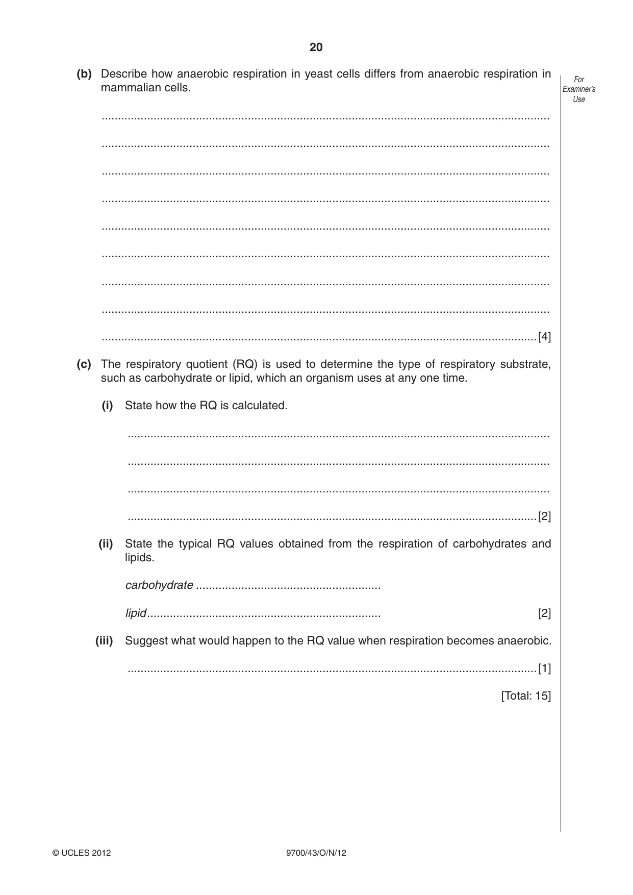 Cambridge A Level Biology 9700 2012 Oct/Nov Paper 4 · Variant 3 question paper, page 20 of 24