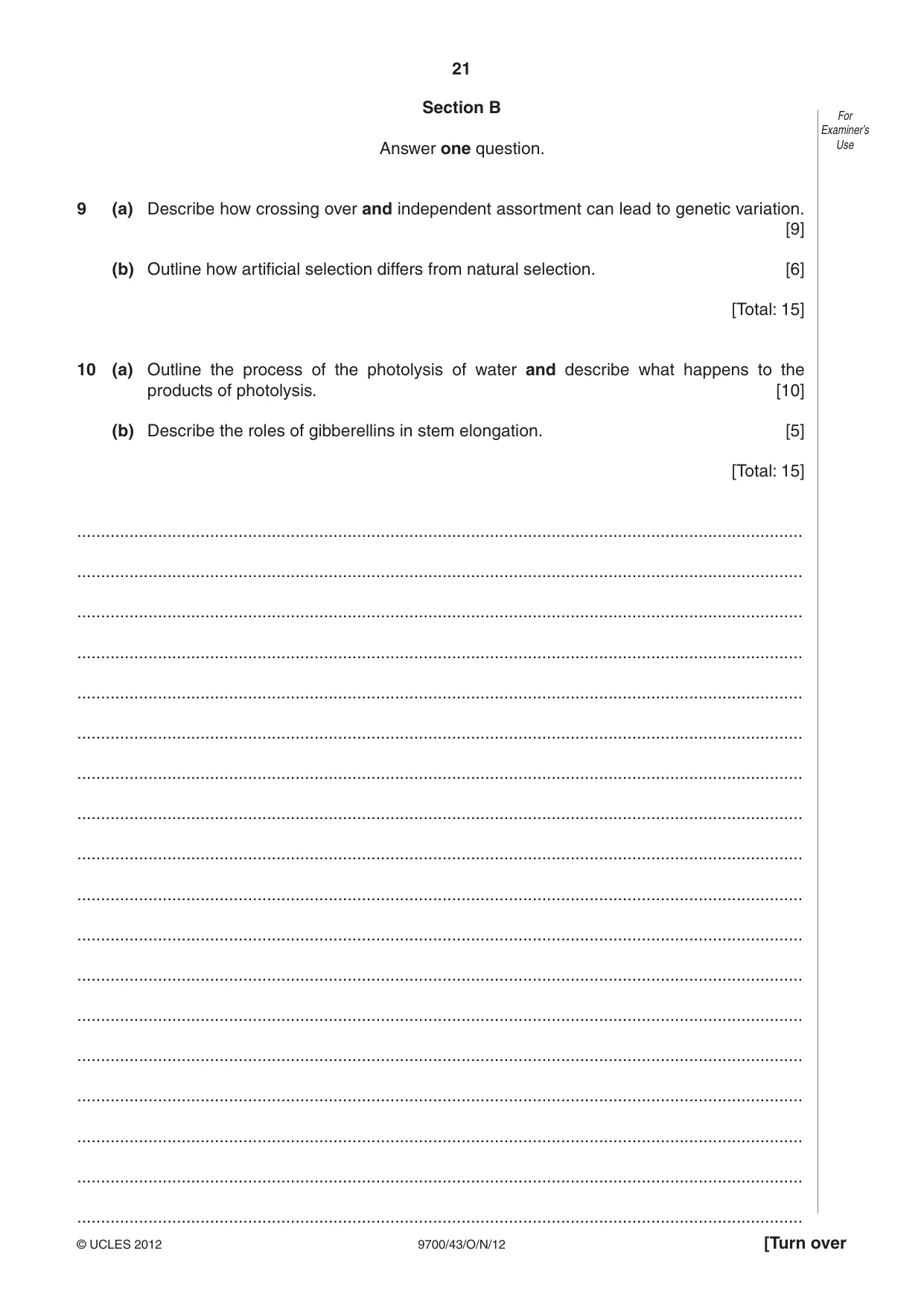 Cambridge A Level Biology 9700 2012 Oct/Nov Paper 4 · Variant 3 question paper, page 21 of 24