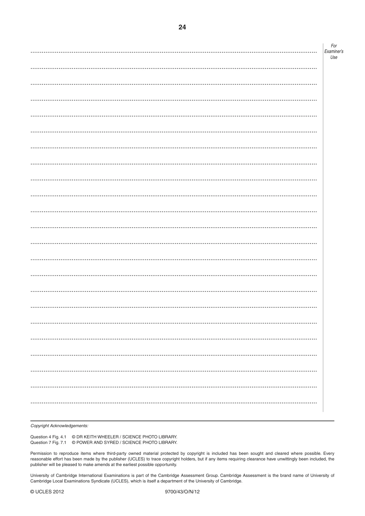 Cambridge A Level Biology 9700 2012 Oct/Nov Paper 4 · Variant 3 question paper, page 24 of 24