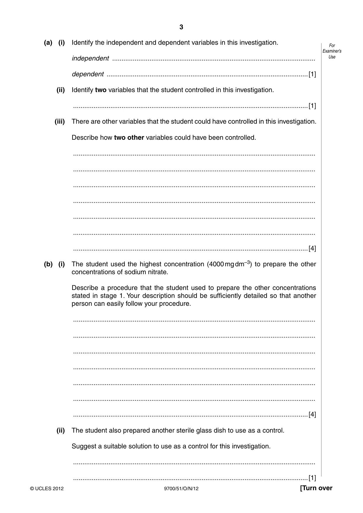Cambridge A Level Biology 9700 2012 Oct/Nov Paper 5 · Variant 1 question paper, page 3 of 12