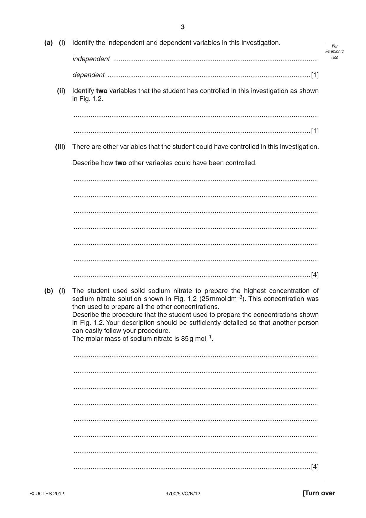 Cambridge A Level Biology 9700 2012 Oct/Nov Paper 5 · Variant 3 question paper, page 3 of 8