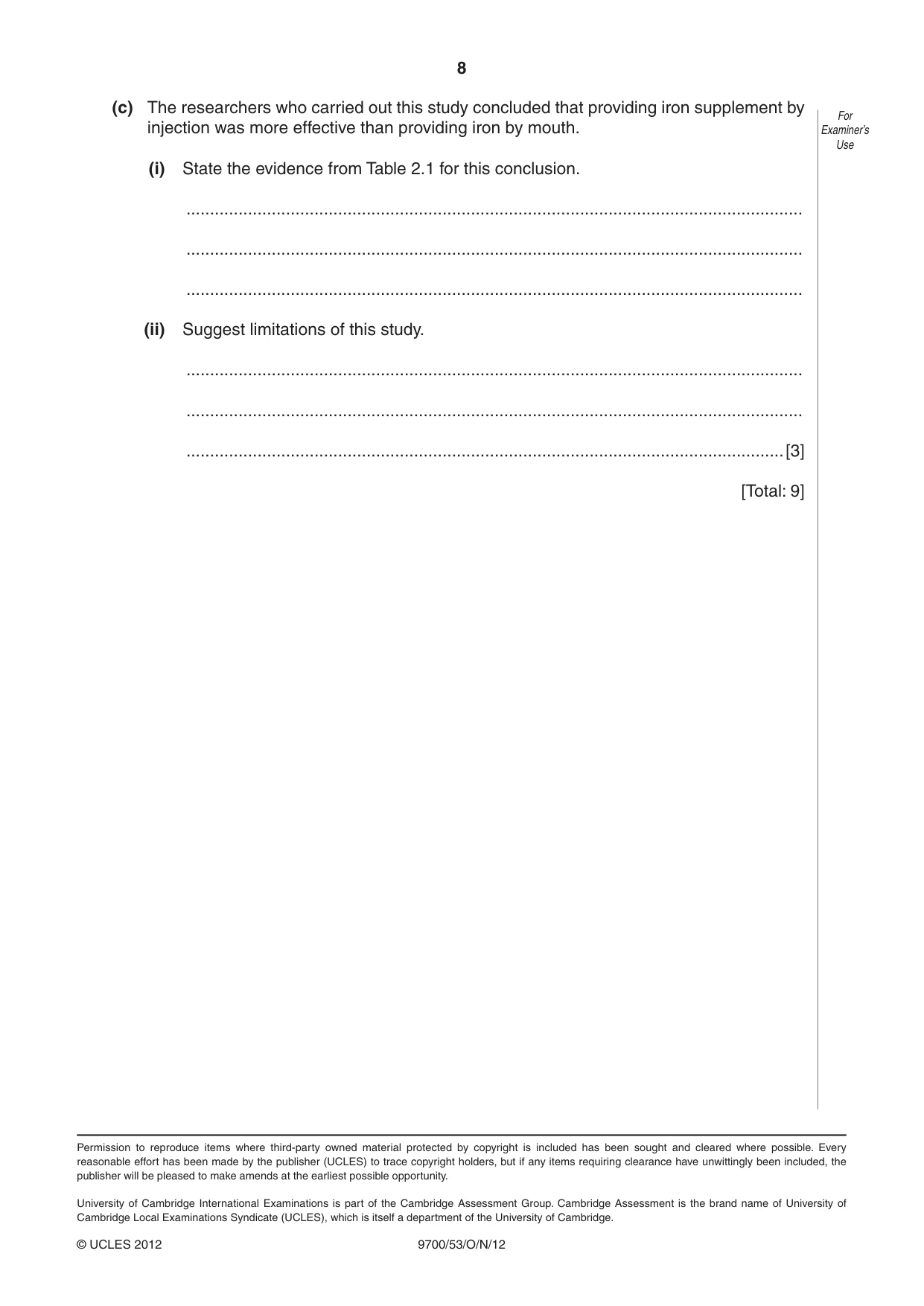 Cambridge A Level Biology 9700 2012 Oct/Nov Paper 5 · Variant 3 question paper, page 8 of 8