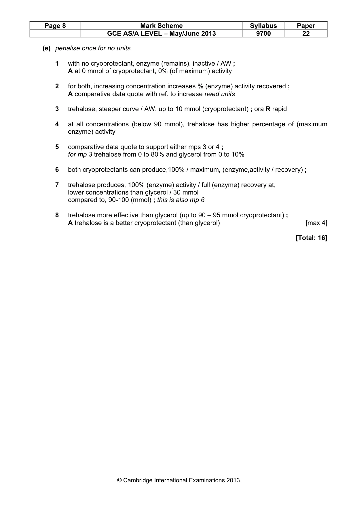 Mark scheme, page 8 of 10