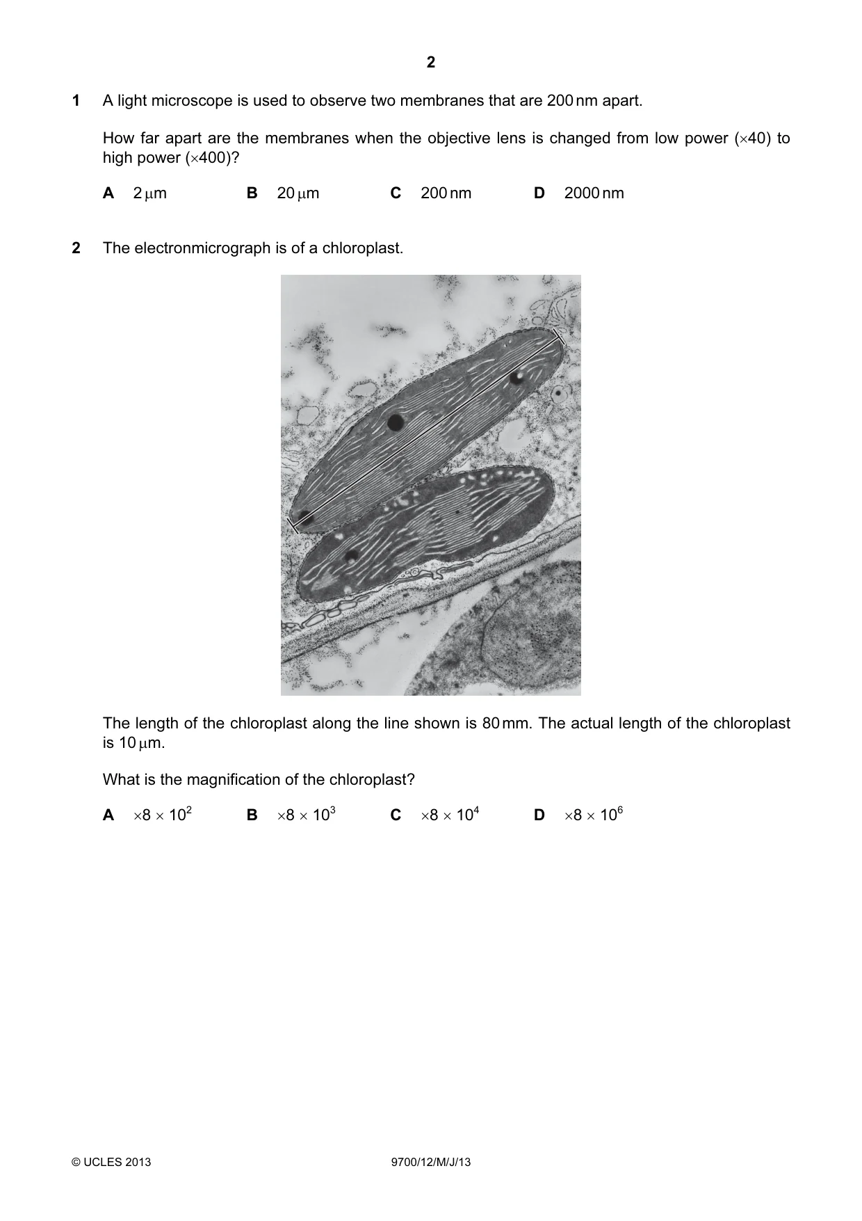 Cambridge A Level Biology 9700 2013 May/June Paper 1 · Variant 2 question paper, page 2 of 20