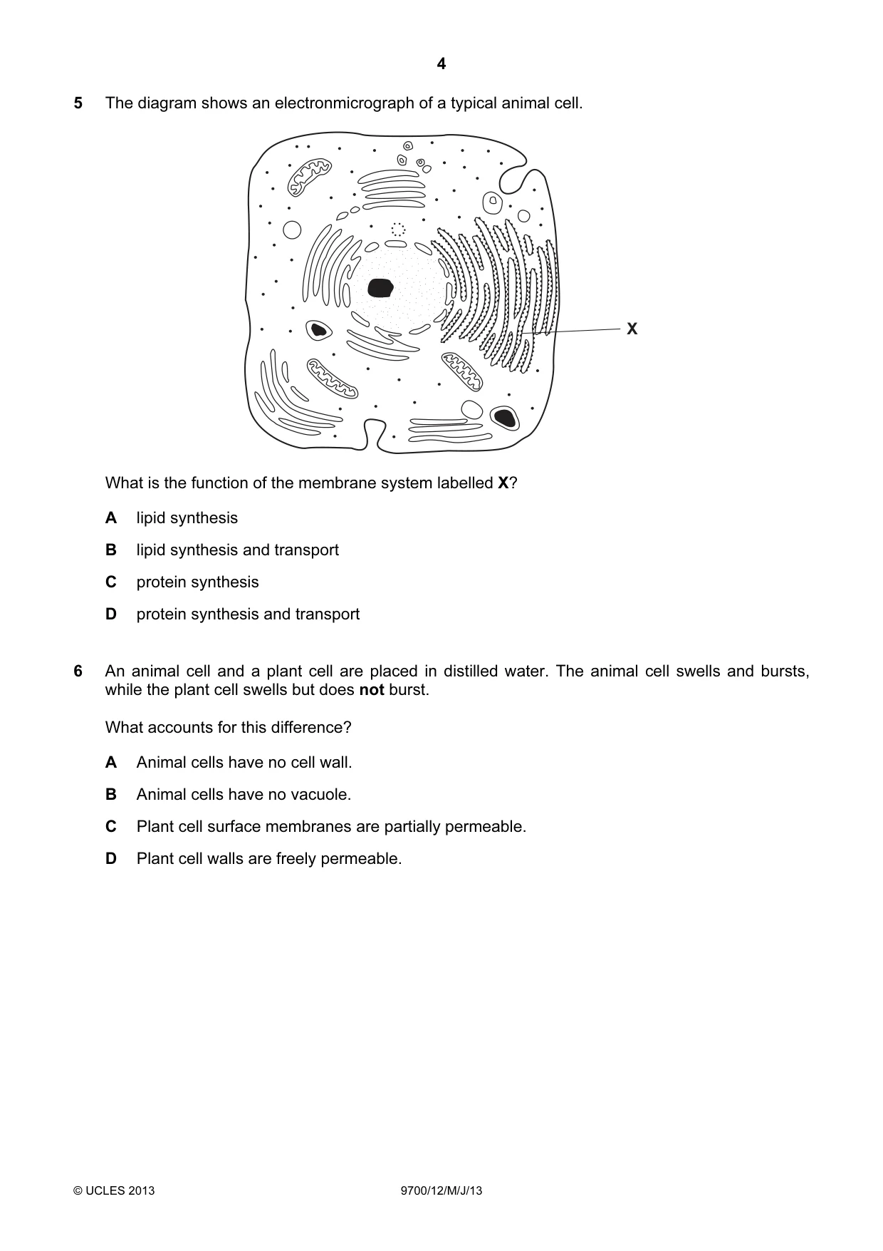Cambridge A Level Biology 9700 2013 May/June Paper 1 · Variant 2 question paper, page 4 of 20