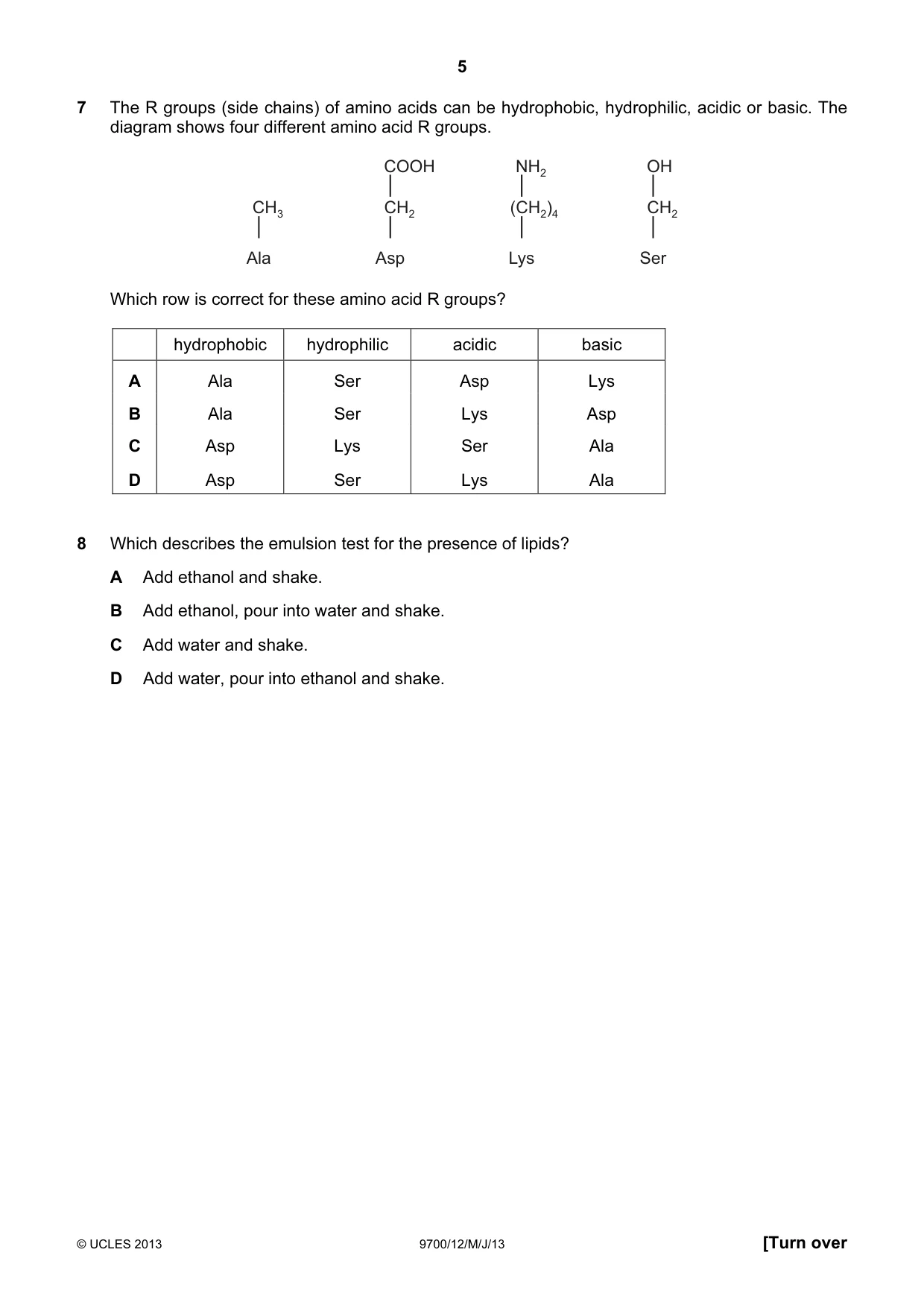 Cambridge A Level Biology 9700 2013 May/June Paper 1 · Variant 2 question paper, page 5 of 20