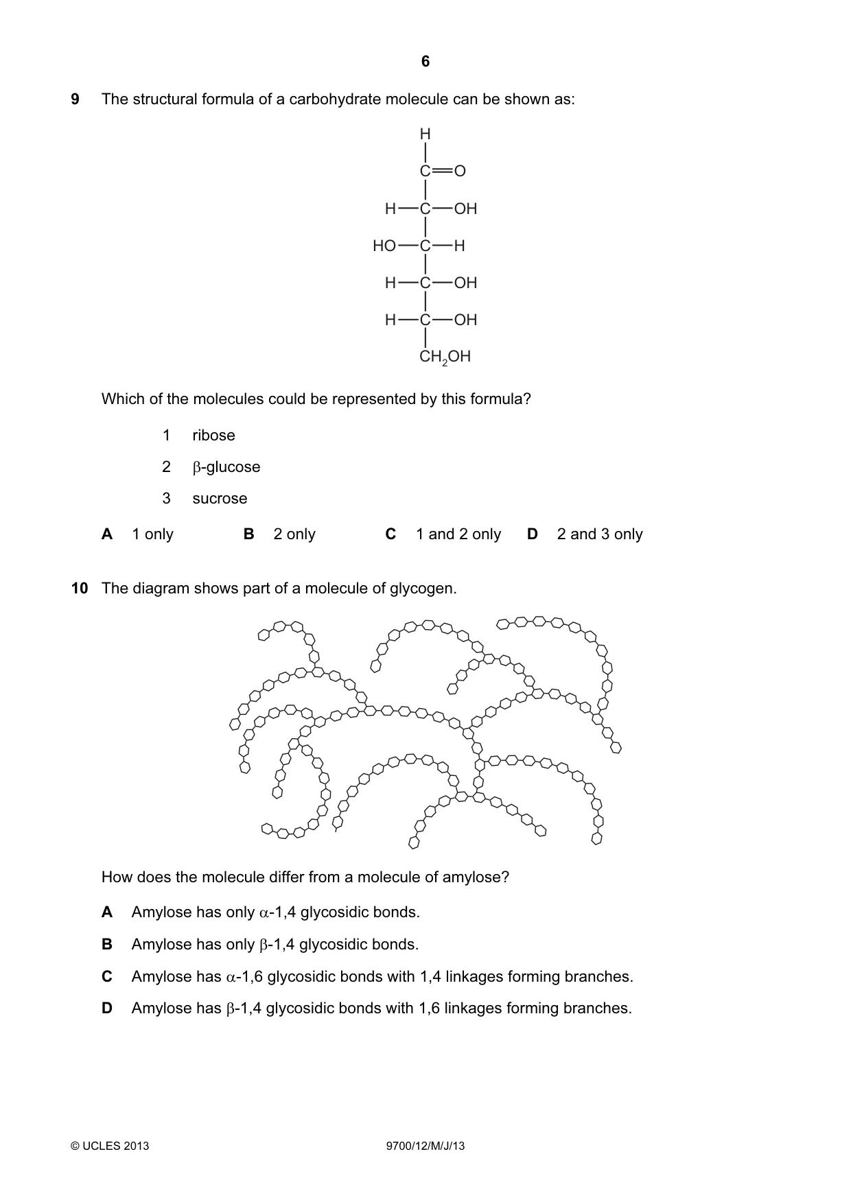 Cambridge A Level Biology 9700 2013 May/June Paper 1 · Variant 2 question paper, page 6 of 20