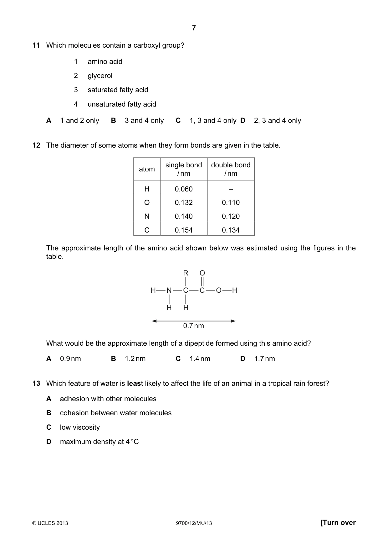 Cambridge A Level Biology 9700 2013 May/June Paper 1 · Variant 2 question paper, page 7 of 20