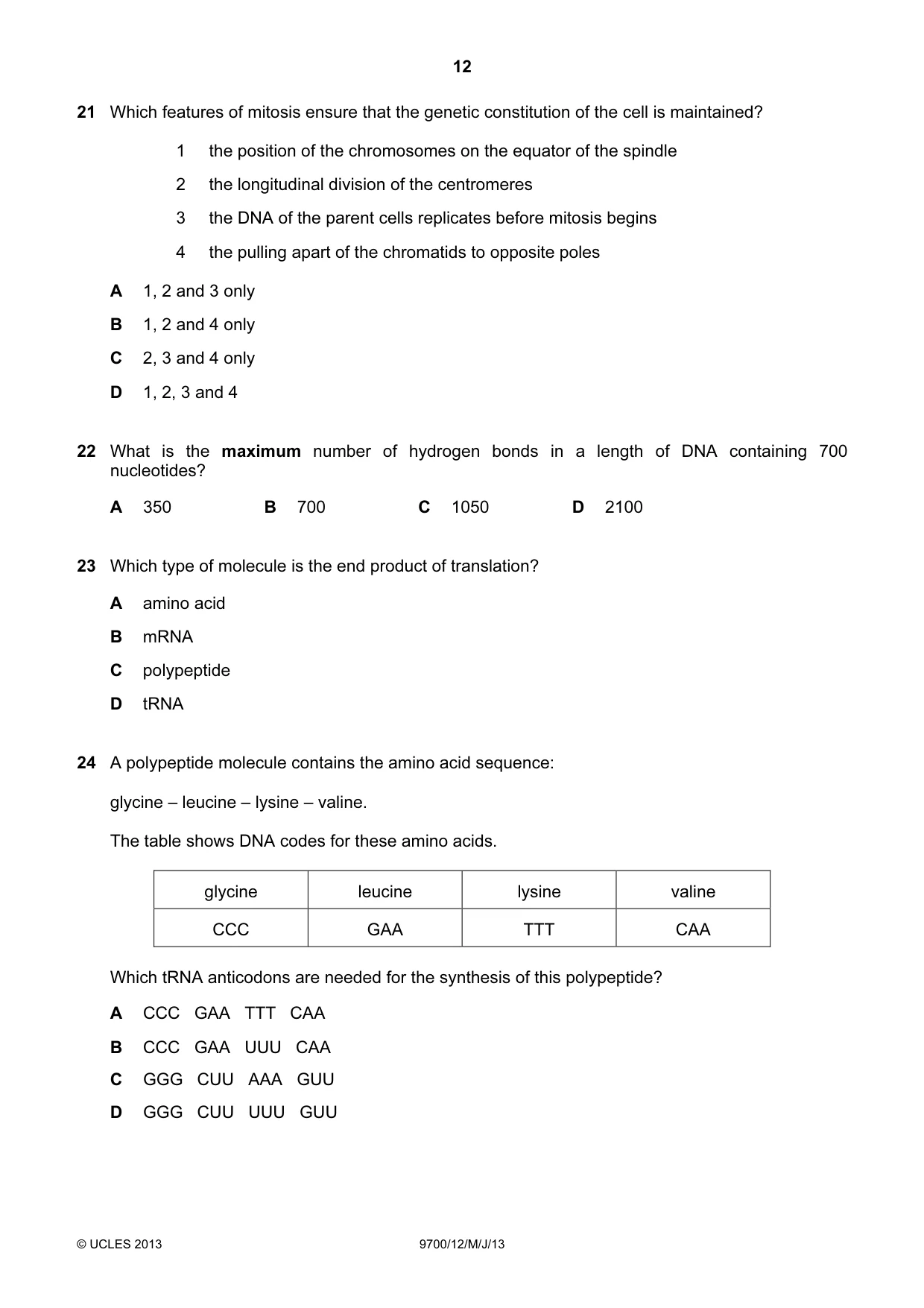 Cambridge A Level Biology 9700 2013 May/June Paper 1 · Variant 2 question paper, page 12 of 20