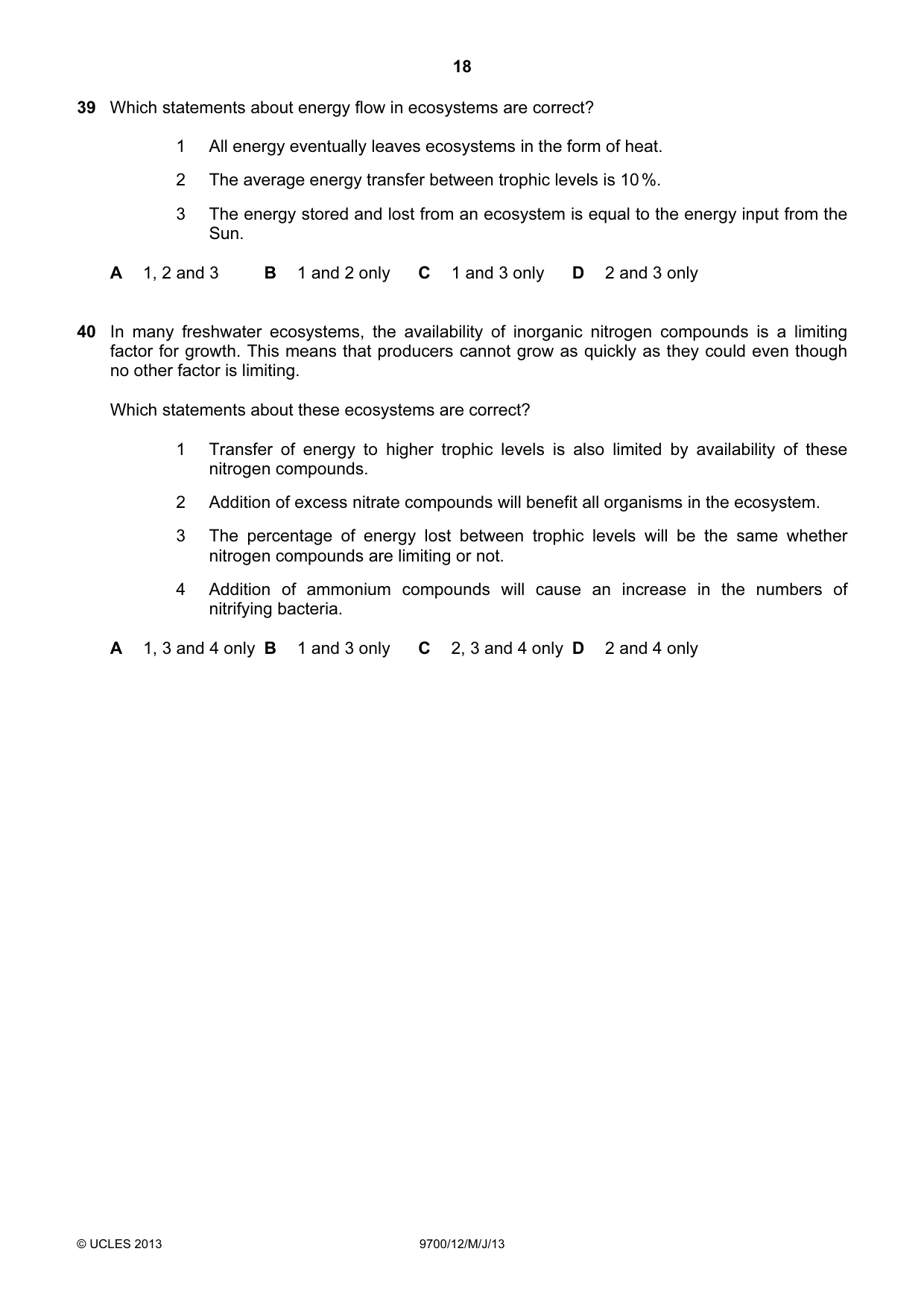 Cambridge A Level Biology 9700 2013 May/June Paper 1 · Variant 2 question paper, page 18 of 20