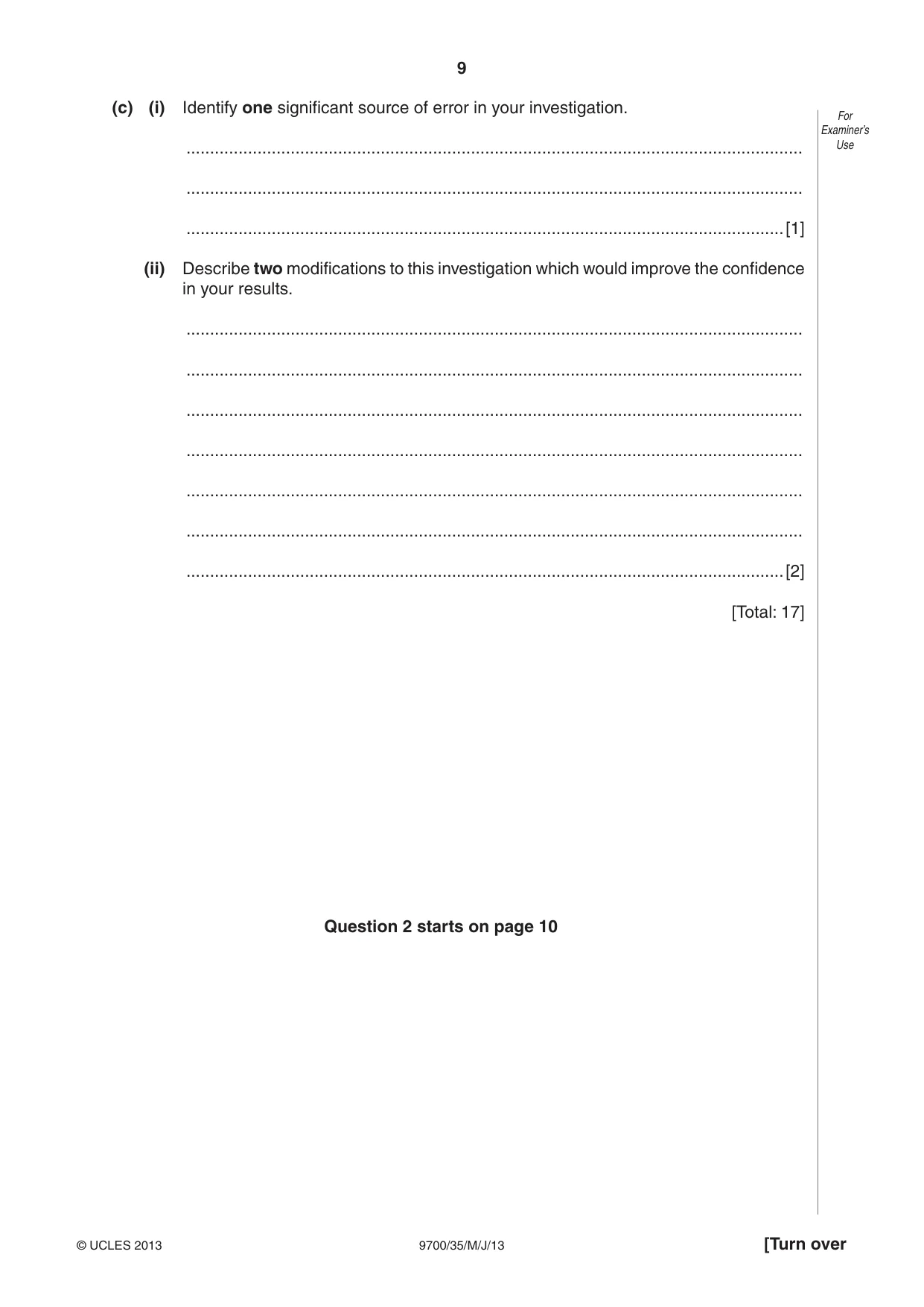 Cambridge A Level Biology 9700 2013 May/June Paper 3 · Variant 5 question paper, page 9 of 16