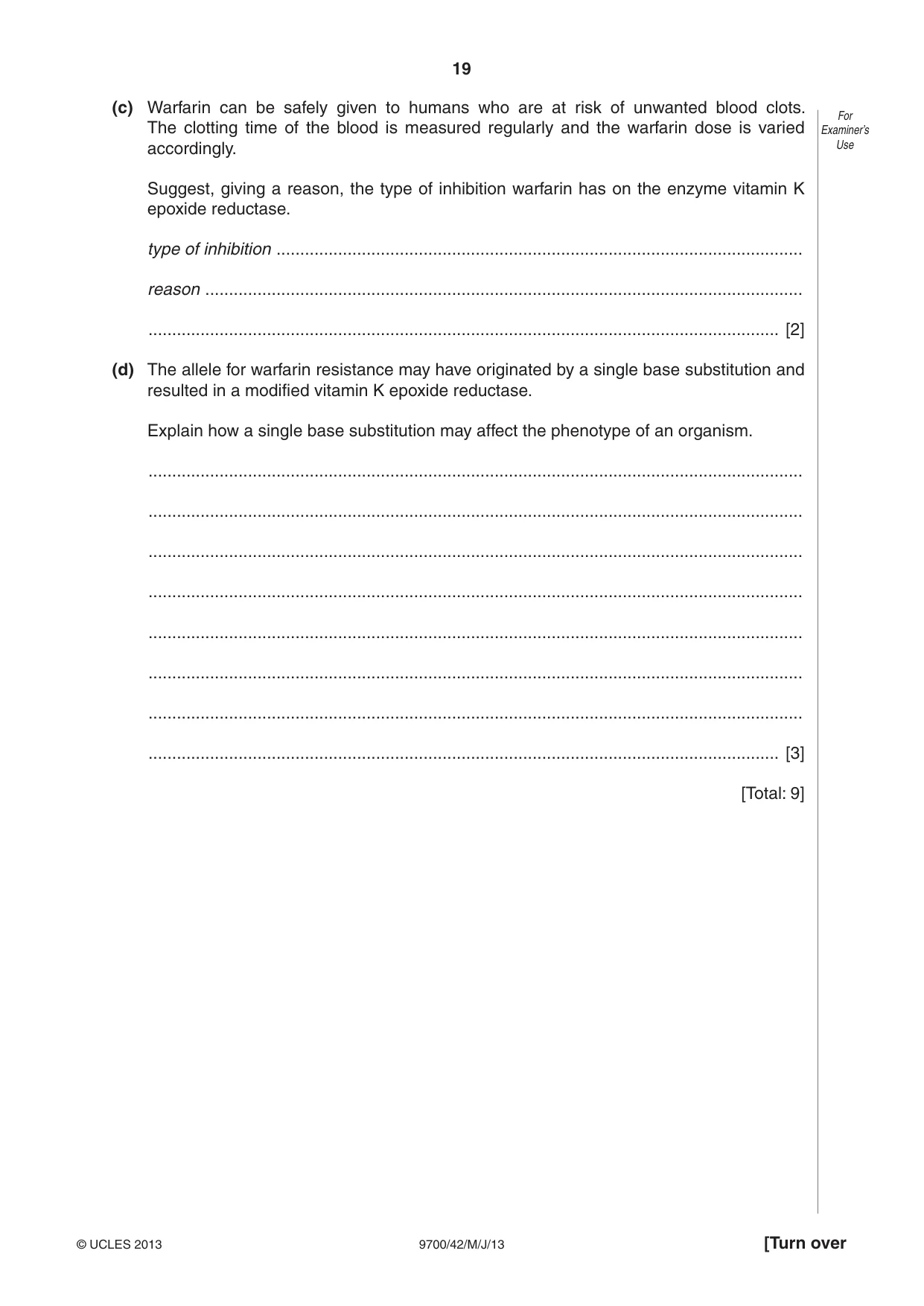 Cambridge A Level Biology 9700 2013 May/June Paper 4 · Variant 2 question paper, page 19 of 24