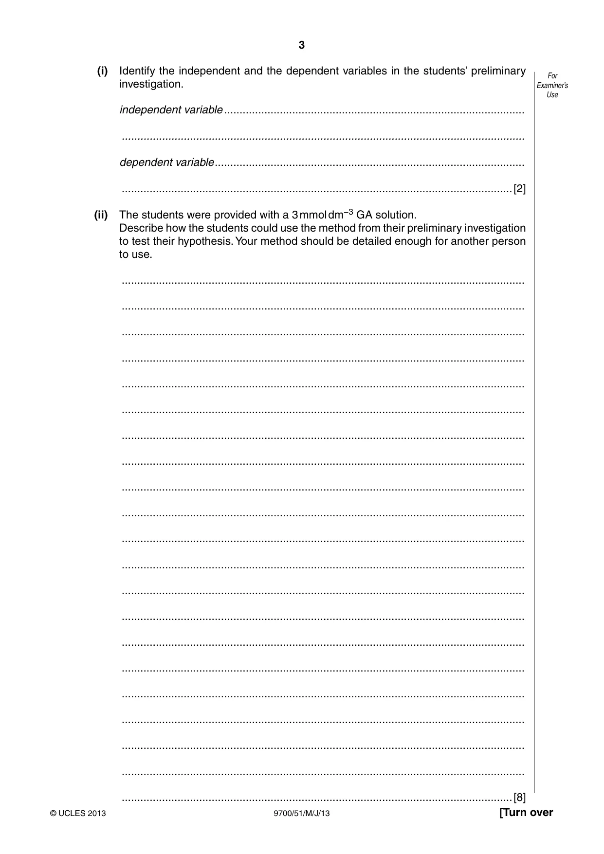 Cambridge A Level Biology 9700 2013 May/June Paper 5 · Variant 1 question paper, page 3 of 8