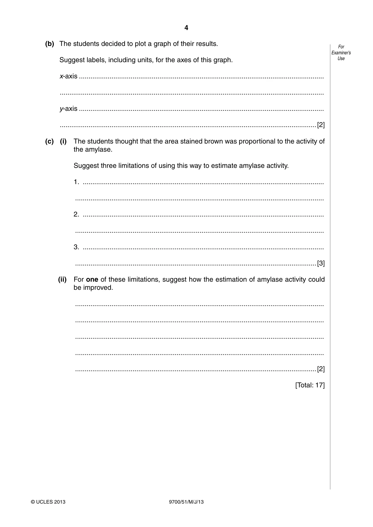 Cambridge A Level Biology 9700 2013 May/June Paper 5 · Variant 1 question paper, page 4 of 8