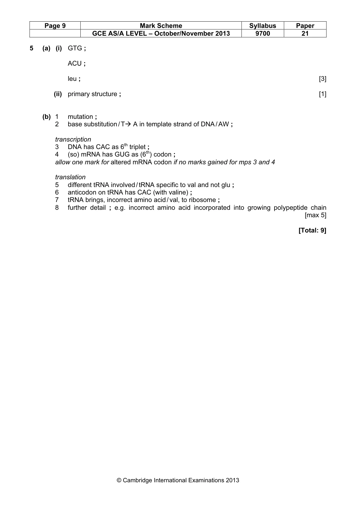 Mark scheme, page 9 of 10