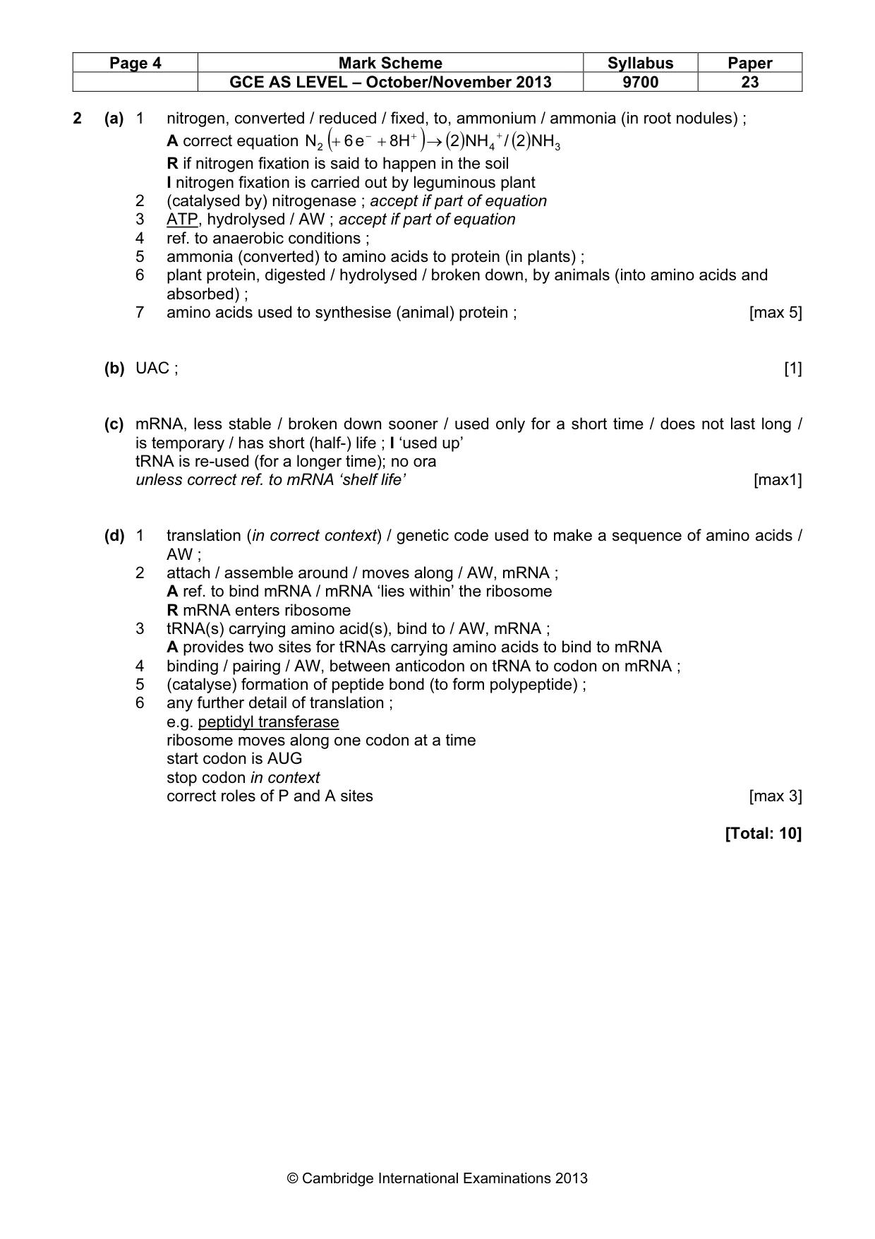 Mark scheme, page 4 of 9