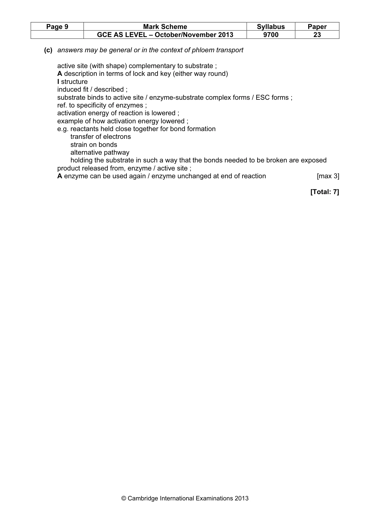 Mark scheme, page 9 of 9