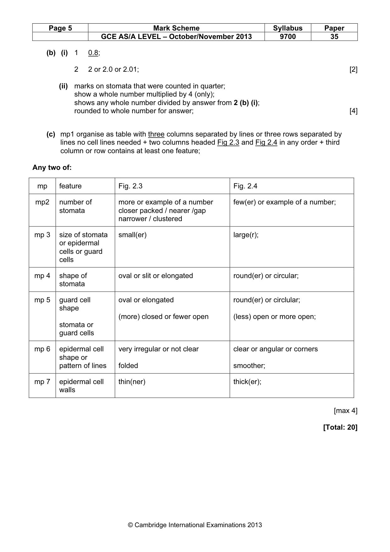 Mark scheme, page 5 of 5