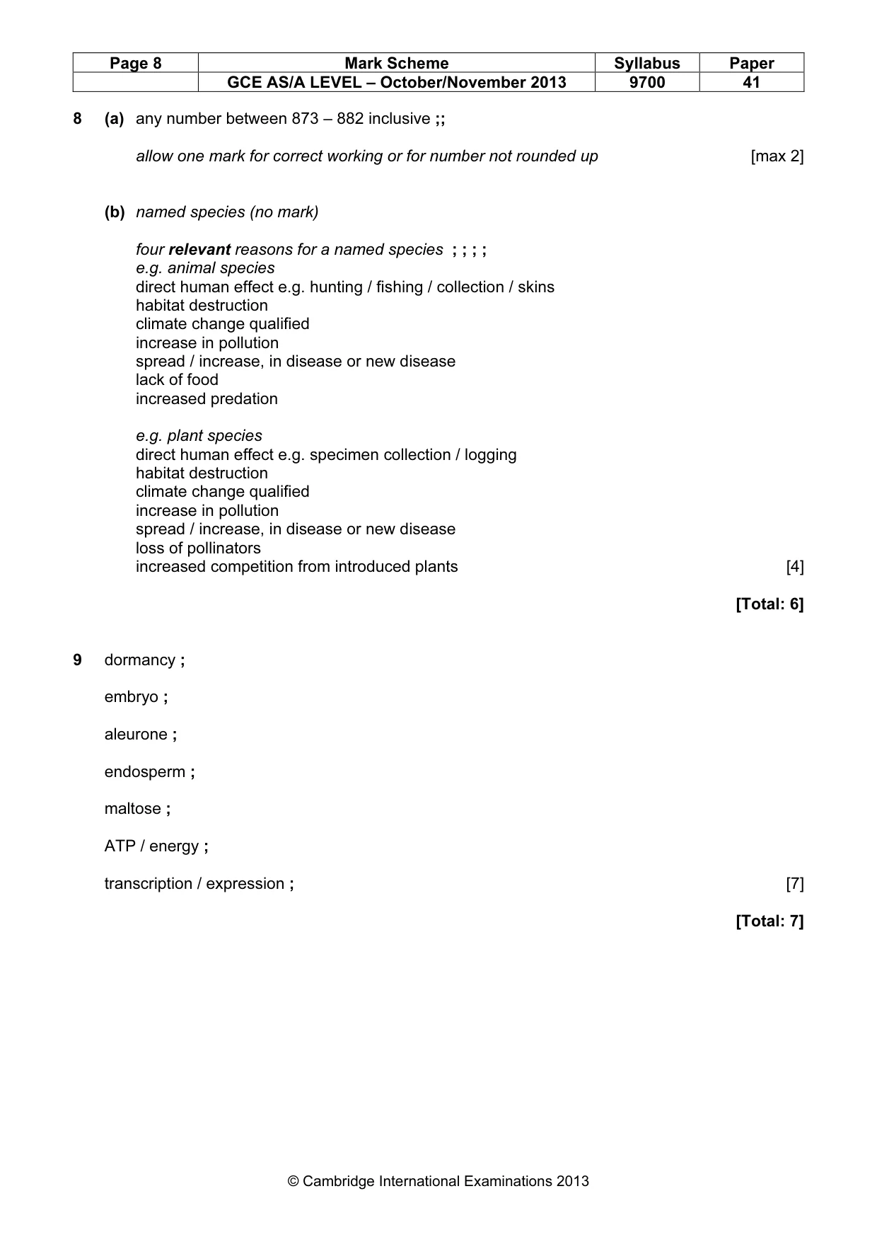 Mark scheme, page 8 of 10