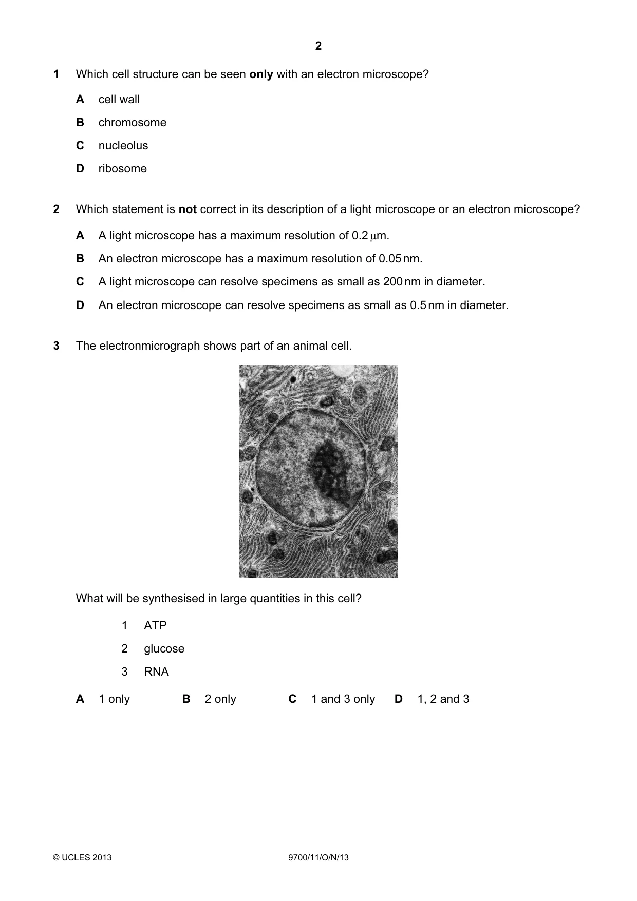 Cambridge A Level Biology 9700 2013 Oct/Nov Paper 1 · Variant 1 question paper, page 2 of 16