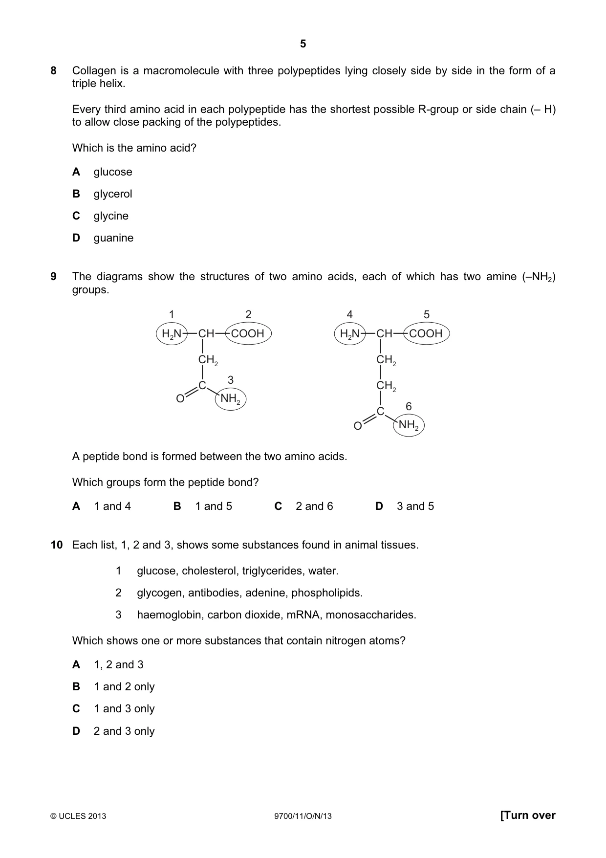 Cambridge A Level Biology 9700 2013 Oct/Nov Paper 1 · Variant 1 question paper, page 5 of 16