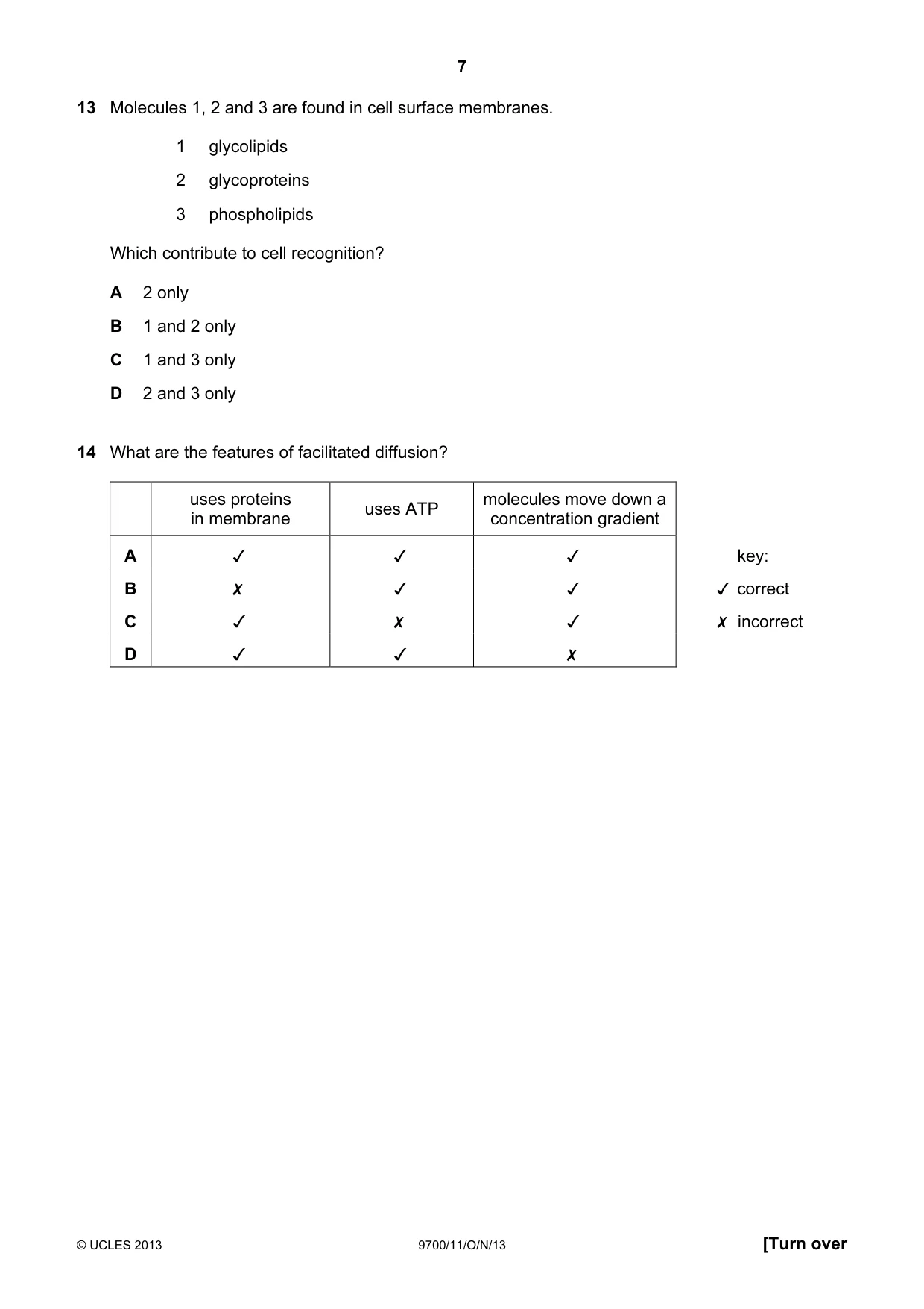 Cambridge A Level Biology 9700 2013 Oct/Nov Paper 1 · Variant 1 question paper, page 7 of 16