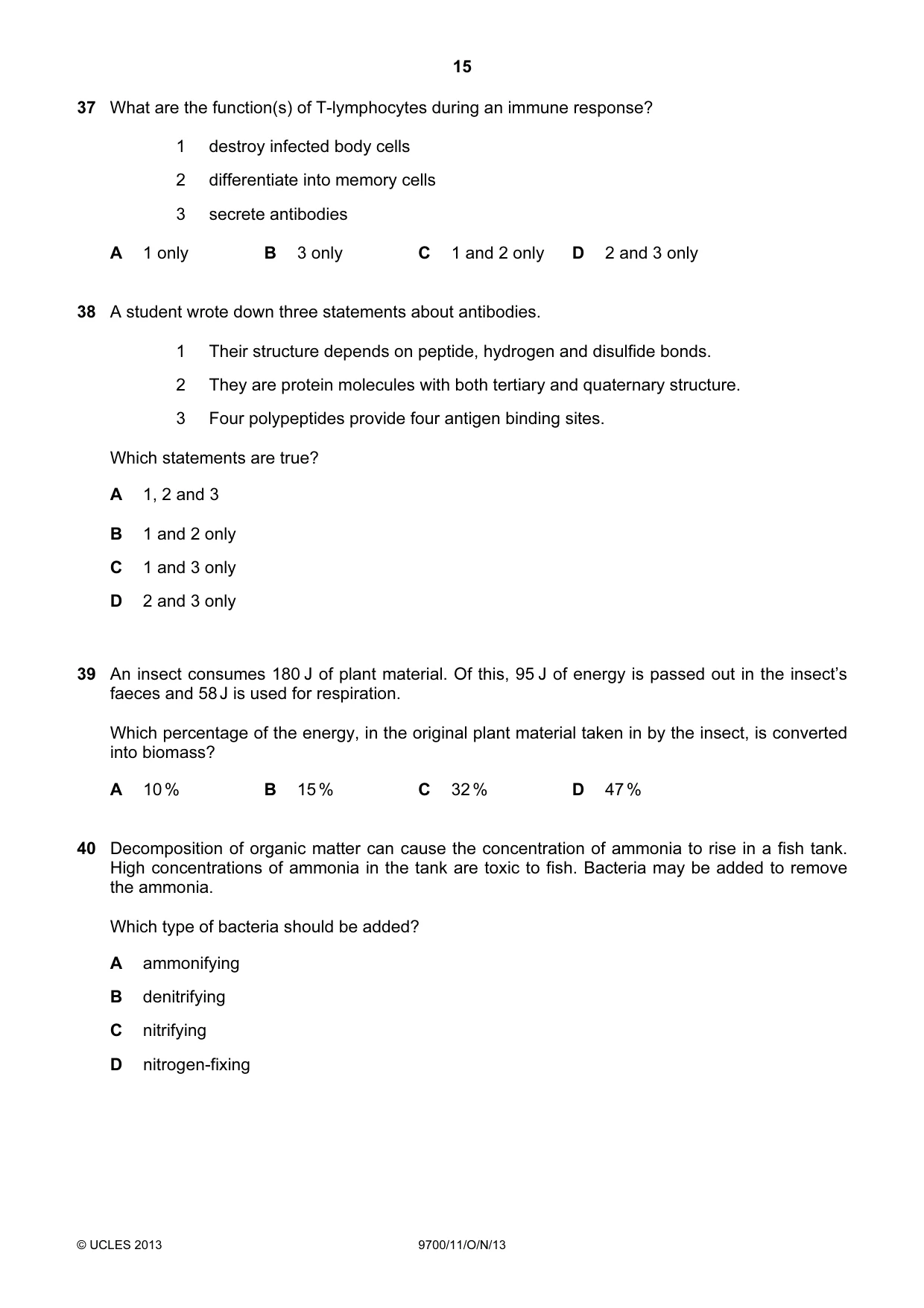 Cambridge A Level Biology 9700 2013 Oct/Nov Paper 1 · Variant 1 question paper, page 15 of 16