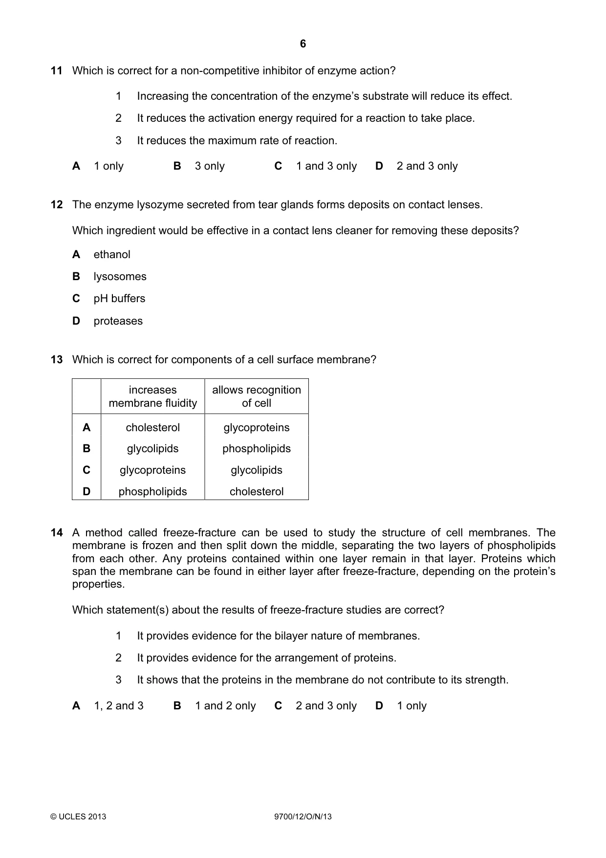 Cambridge A Level Biology 9700 2013 Oct/Nov Paper 1 · Variant 2 question paper, page 6 of 16