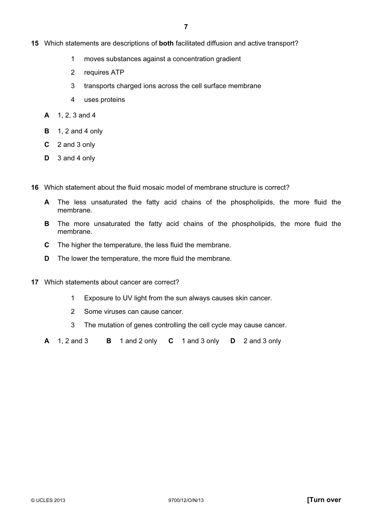 Cambridge A Level Biology 9700 2013 Oct/Nov Paper 1 · Variant 2 question paper, page 7 of 16