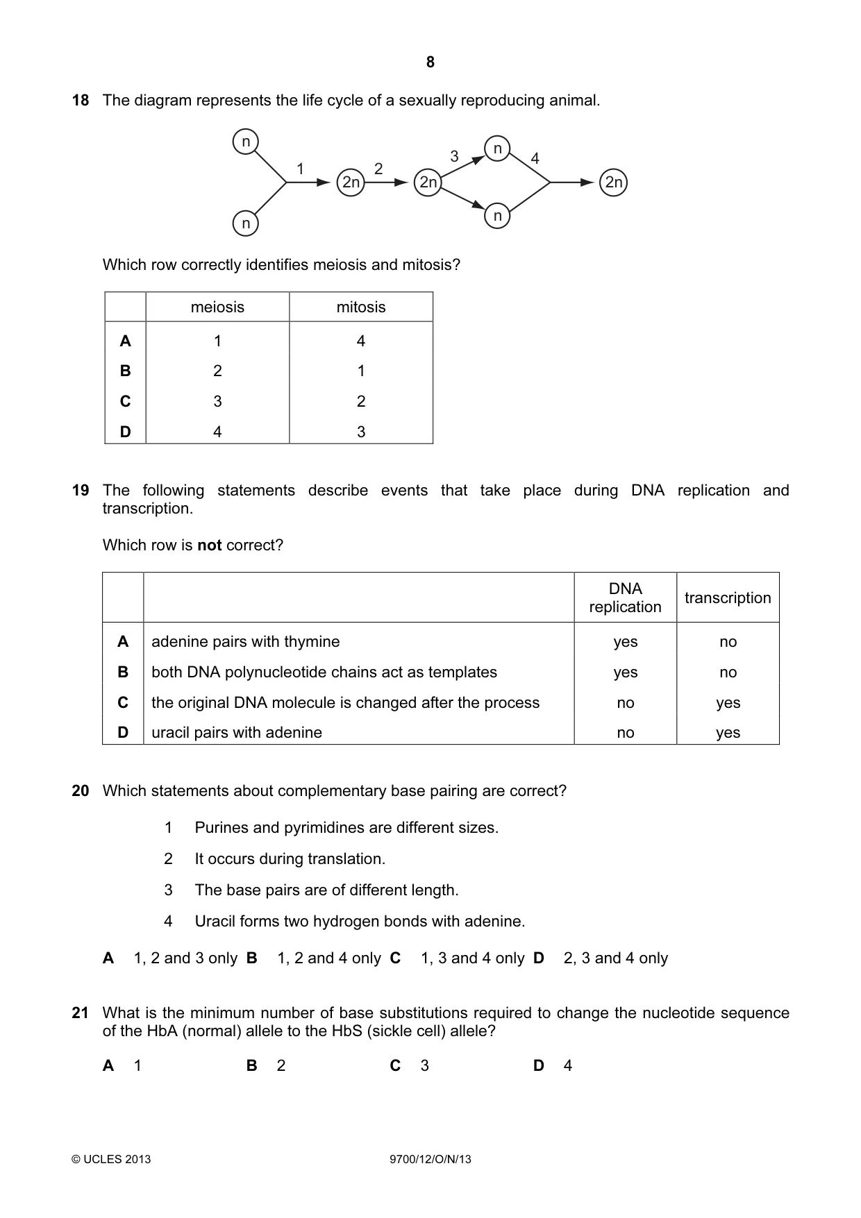 Cambridge A Level Biology 9700 2013 Oct/Nov Paper 1 · Variant 2 question paper, page 8 of 16