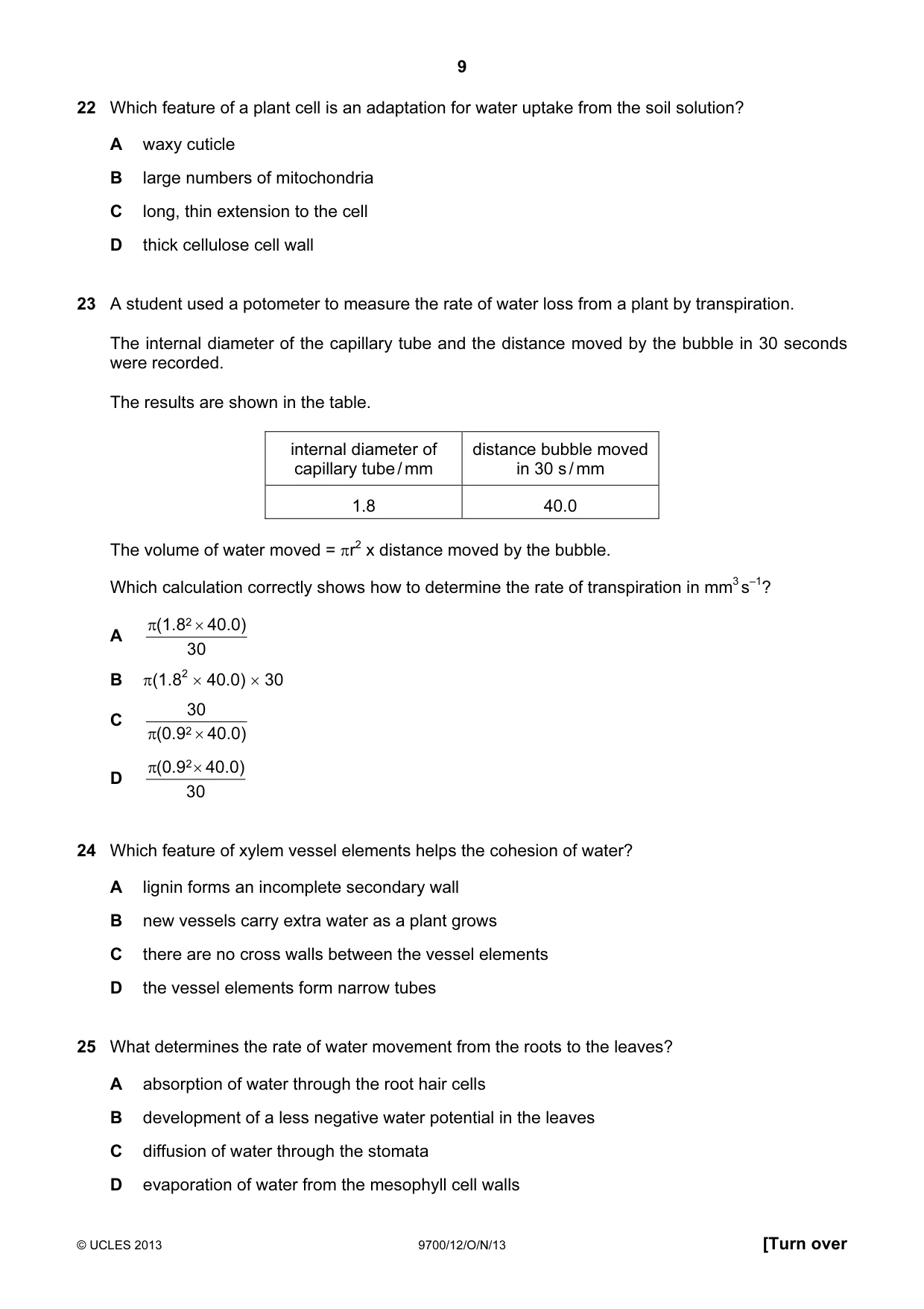 Cambridge A Level Biology 9700 2013 Oct/Nov Paper 1 · Variant 2 question paper, page 9 of 16
