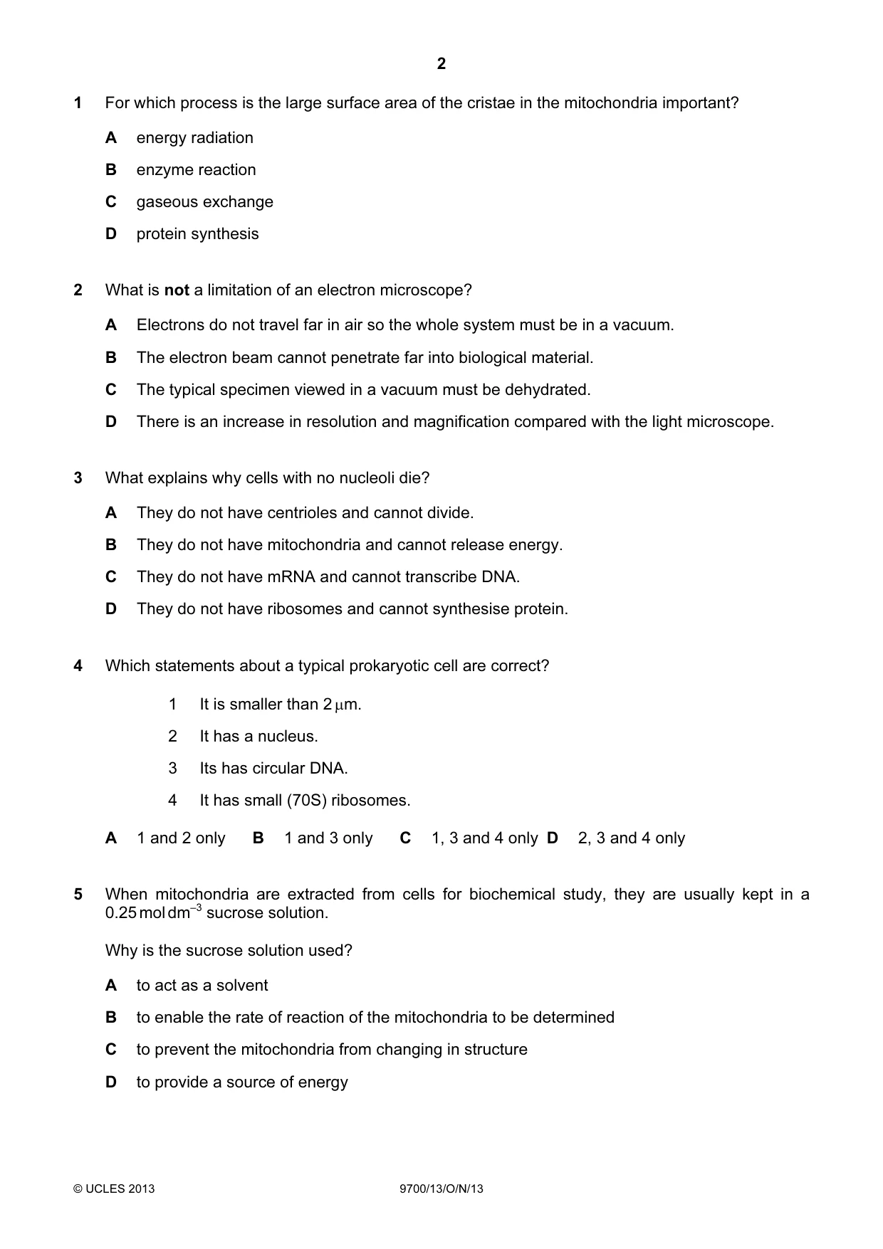 Cambridge A Level Biology 9700 2013 Oct/Nov Paper 1 · Variant 3 question paper, page 2 of 16