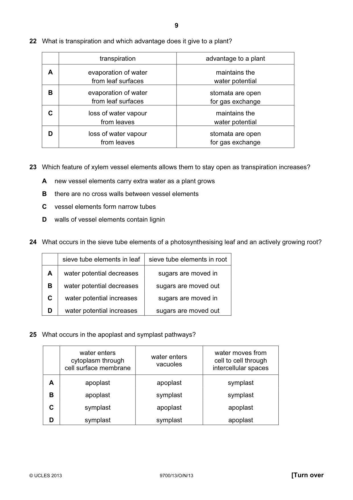 Cambridge A Level Biology 9700 2013 Oct/Nov Paper 1 · Variant 3 question paper, page 9 of 16