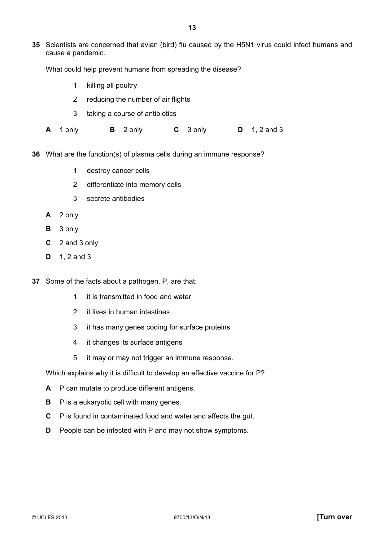 Cambridge A Level Biology 9700 2013 Oct/Nov Paper 1 · Variant 3 question paper, page 13 of 16