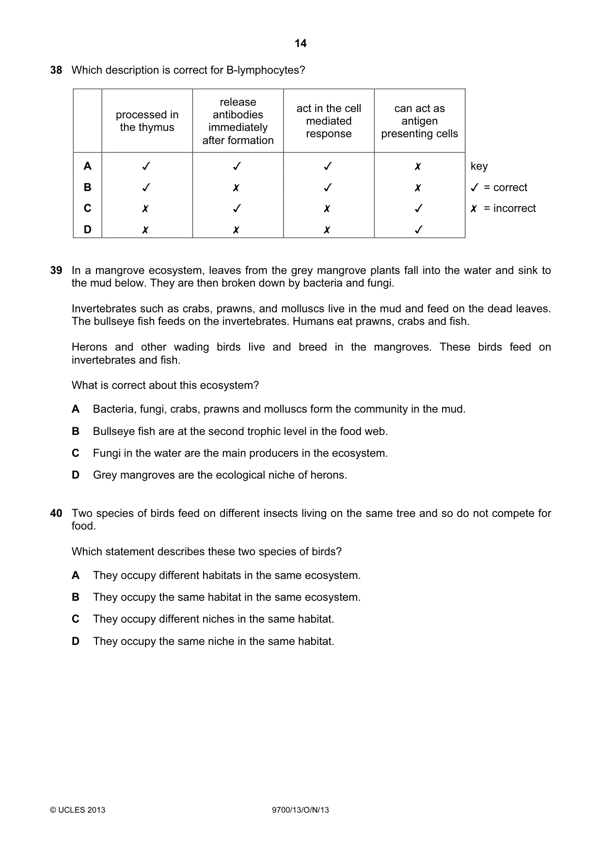Cambridge A Level Biology 9700 2013 Oct/Nov Paper 1 · Variant 3 question paper, page 14 of 16