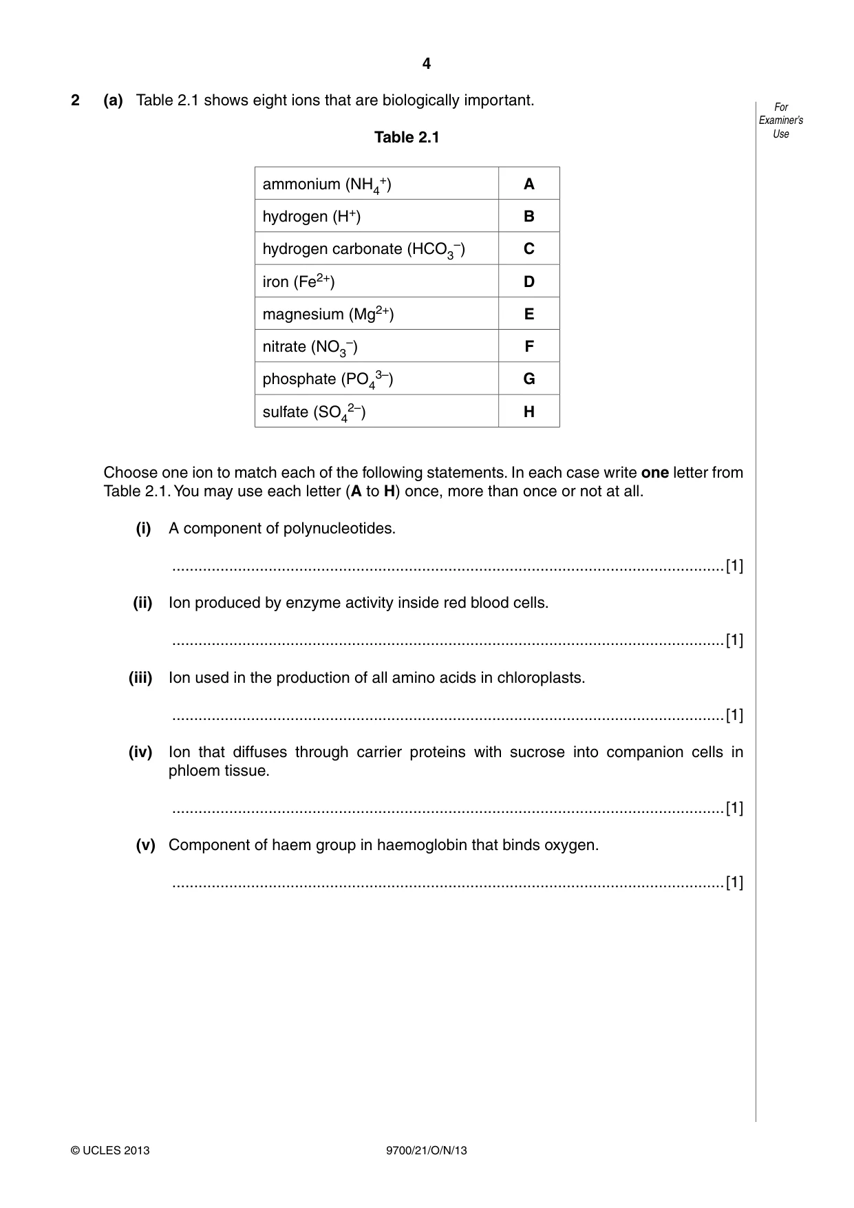 Cambridge A Level Biology 9700 2013 Oct/Nov Paper 2 · Variant 1 question paper, page 4 of 16